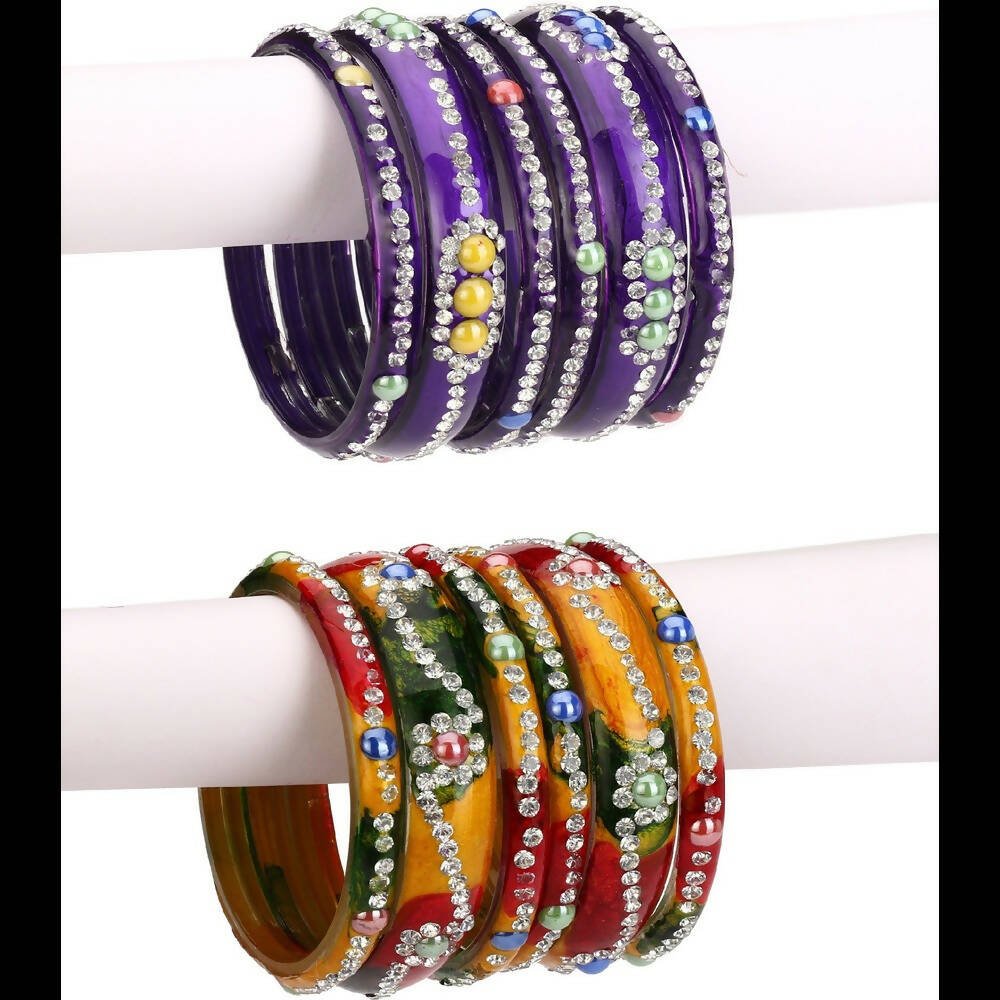 Afast Bridal Wedding & Party Fashionable Colorful Glass Bangle/Kada Set, Pack Of 12 - Yellow, Blue | Grab2Buy