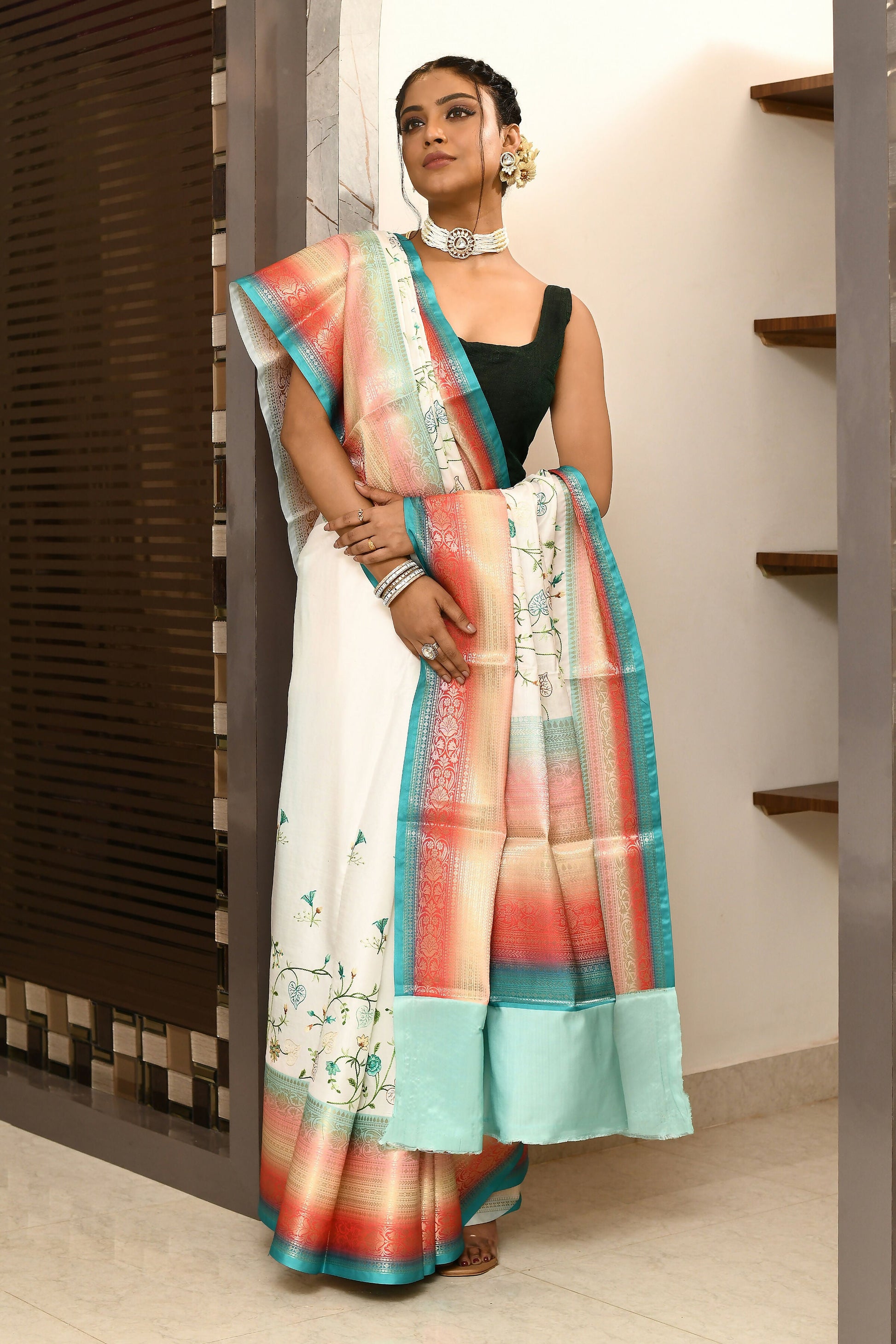 Joban Fashion Multicolor Saree Kataan Rainbow Digital Print With Embroidery