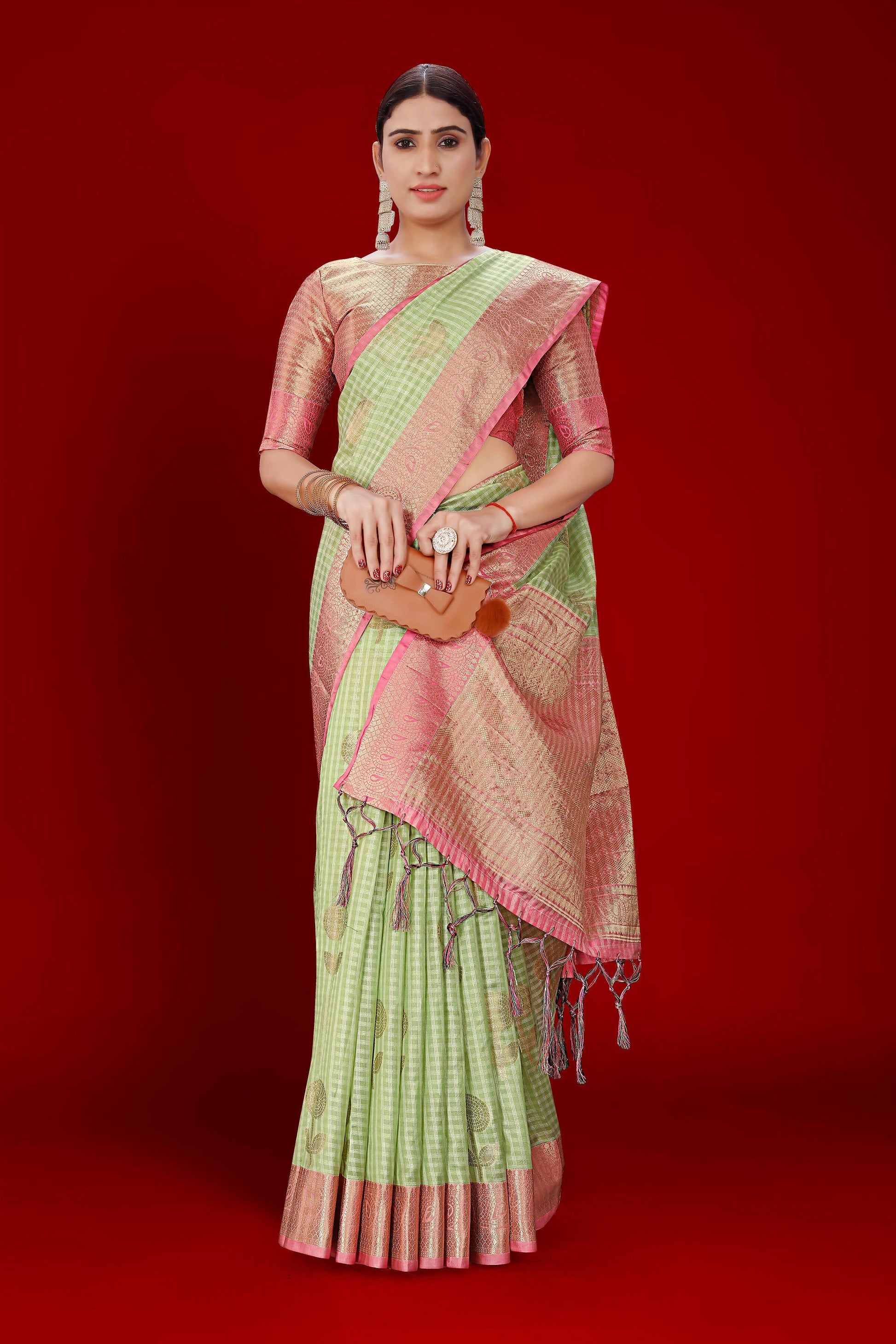 Green Soft Organza Woven Design Saree With Unstitched Blouse Piece - Zaara