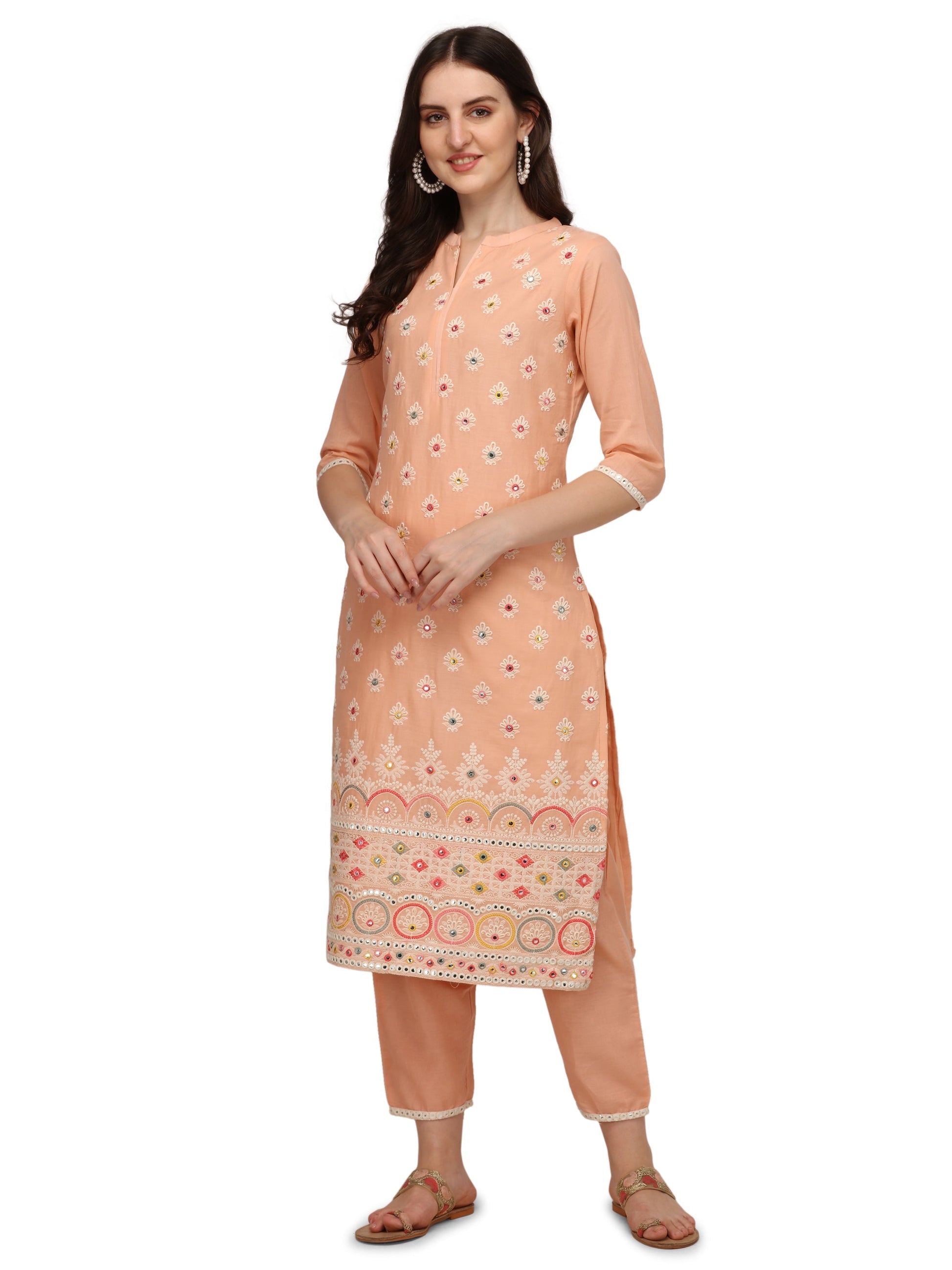 Lucknawi Embroidered Kurta With Pant & Dupatta, Multicolor - Hiral Fashion