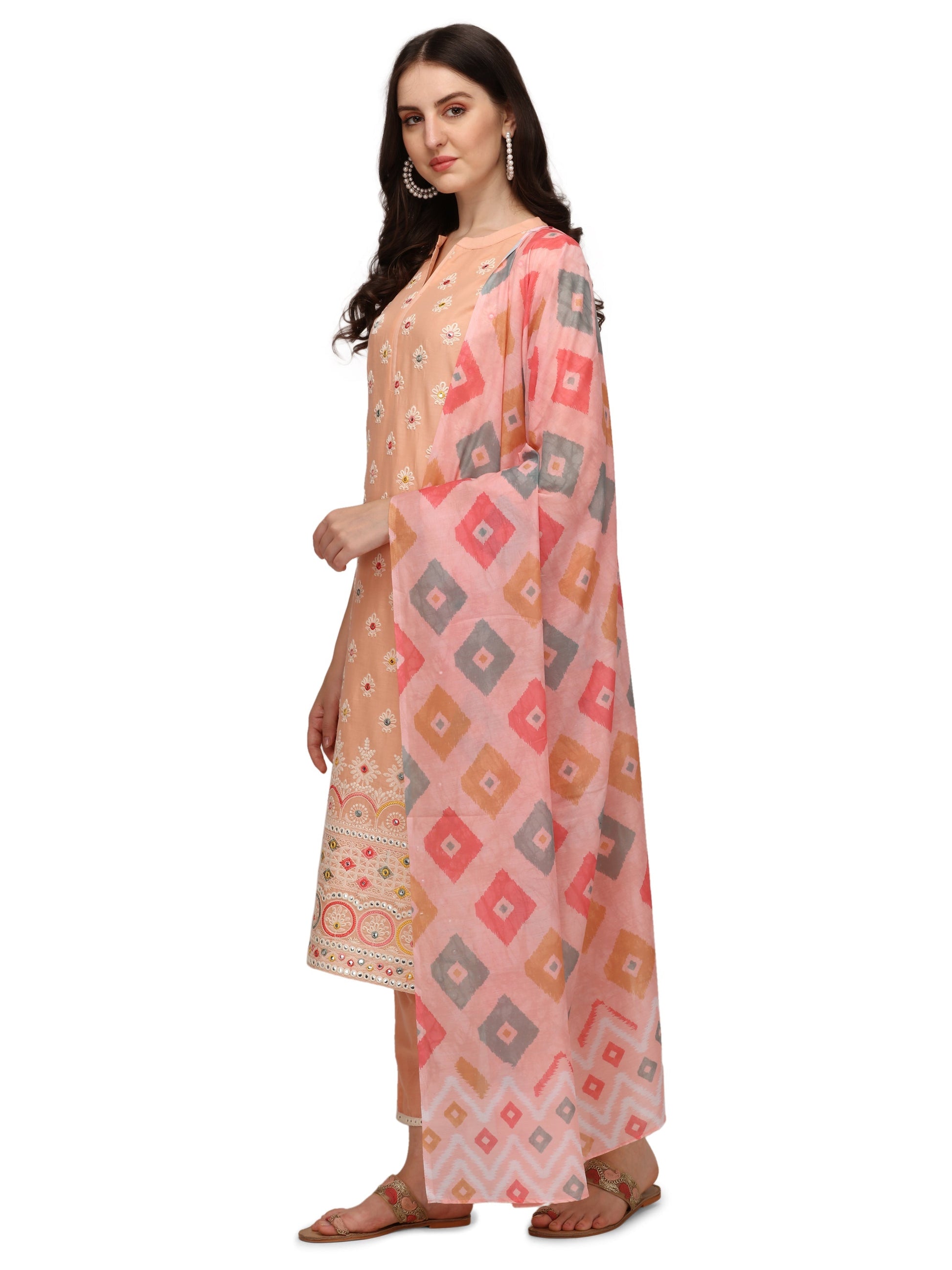Lucknawi Embroidered Kurta With Pant & Dupatta, Multicolor - Hiral Fashion