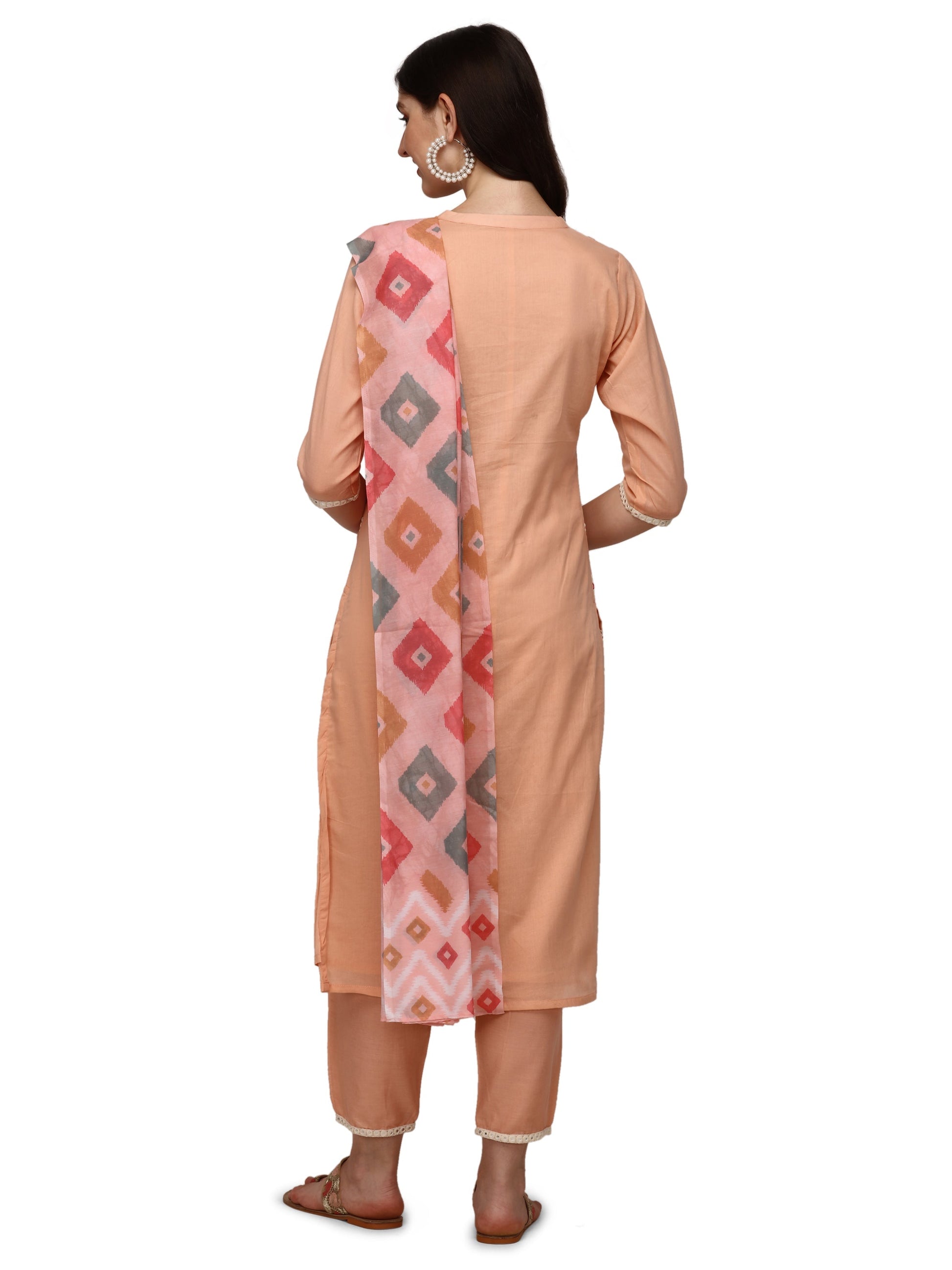 Lucknawi Embroidered Kurta With Pant & Dupatta, Multicolor - Hiral Fashion