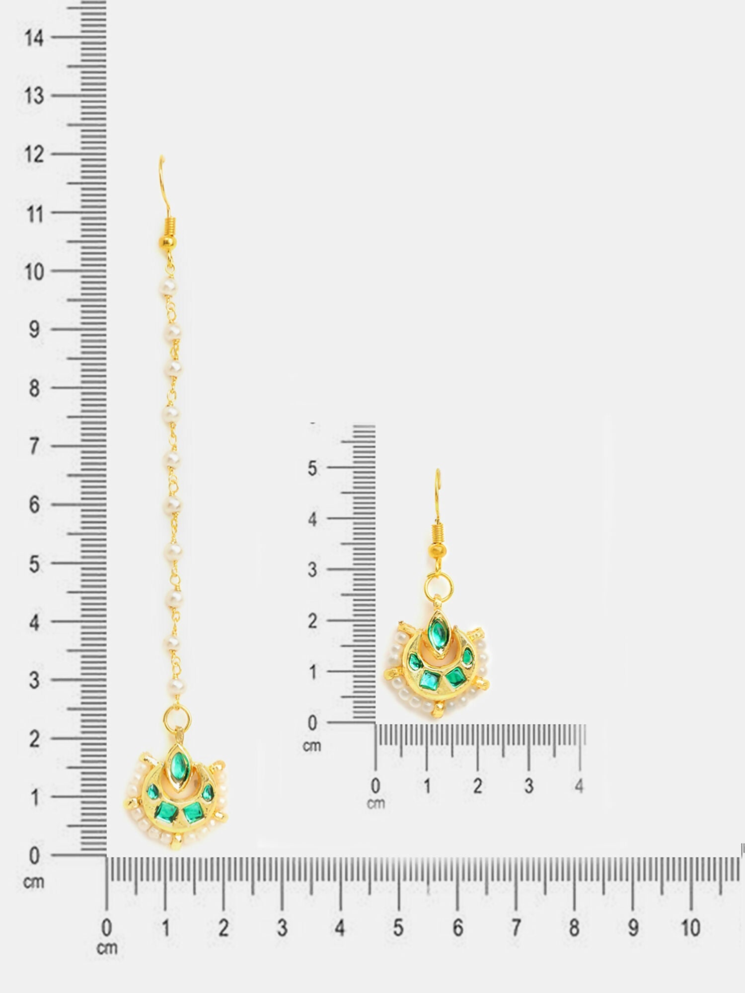 Ruby Raang Gold Green Kundan Earrings And Maang Tikka