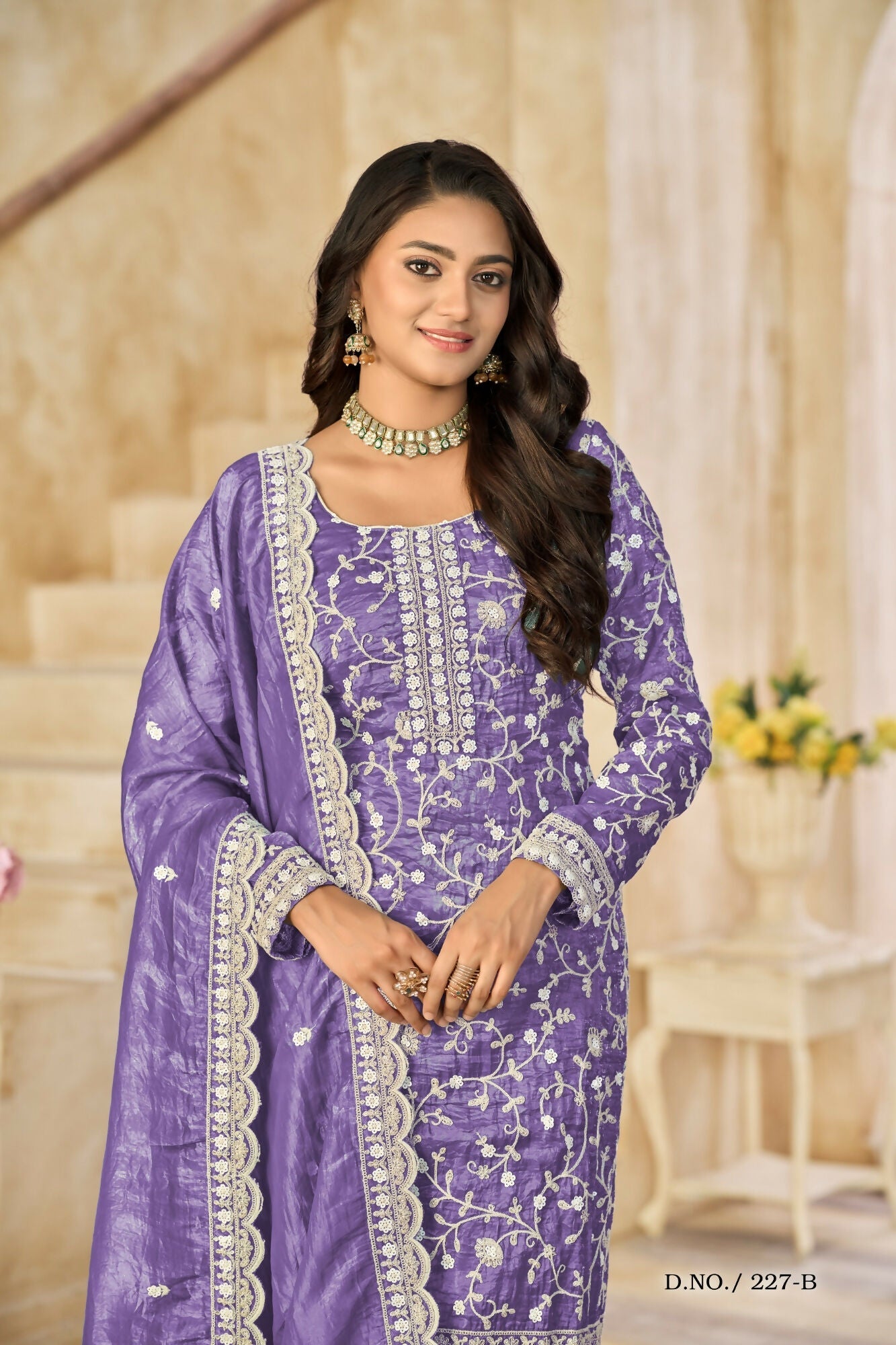 Anaita Purple Organza Crush Stitched Suit with Embroidery Work