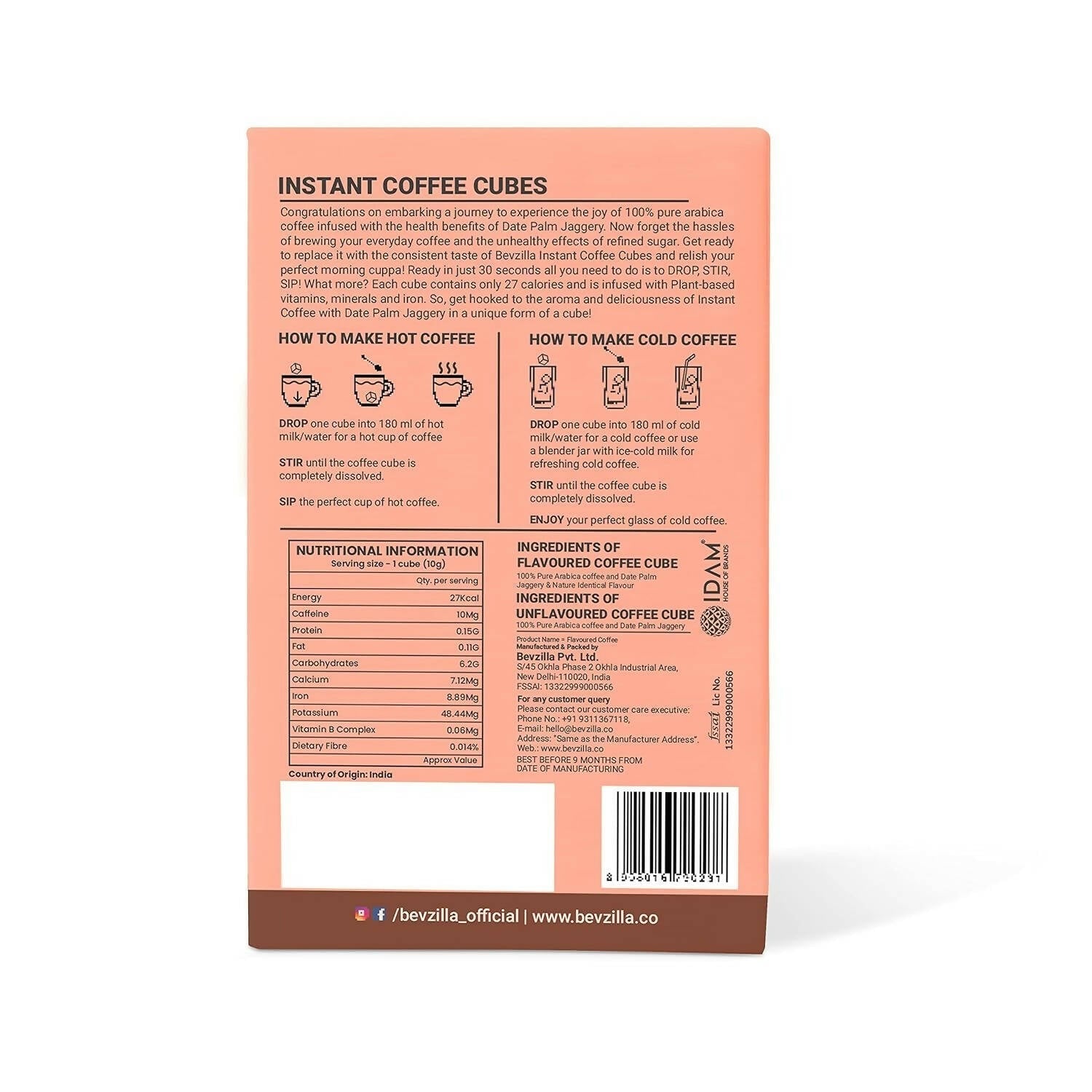Bevzilla Instant Coffee Cubes Pack with Organic Date Palm Jaggery - Belgian Chocolate 