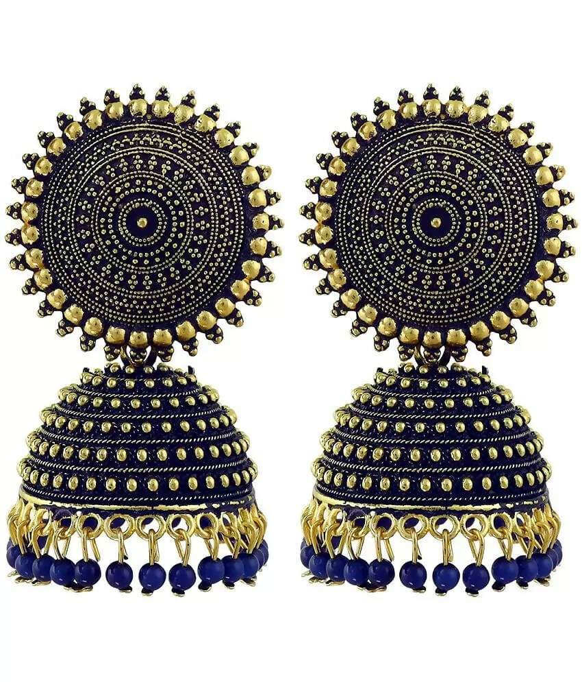 Mominos Fashion Joharkamal Gold-Plated Meenakari Jhumkas For Women & Girls (Blue) - Grab2buy