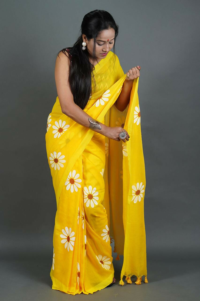 Exclusive Collection Yellow Pure Cotton Grab2Buy With Sunflower Design 