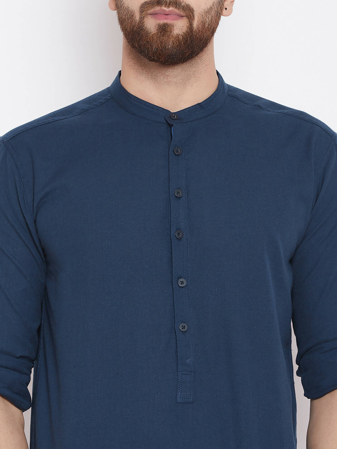 Even Apparels Blue Color Men's Pure Cotton Kurta With Band Collar 