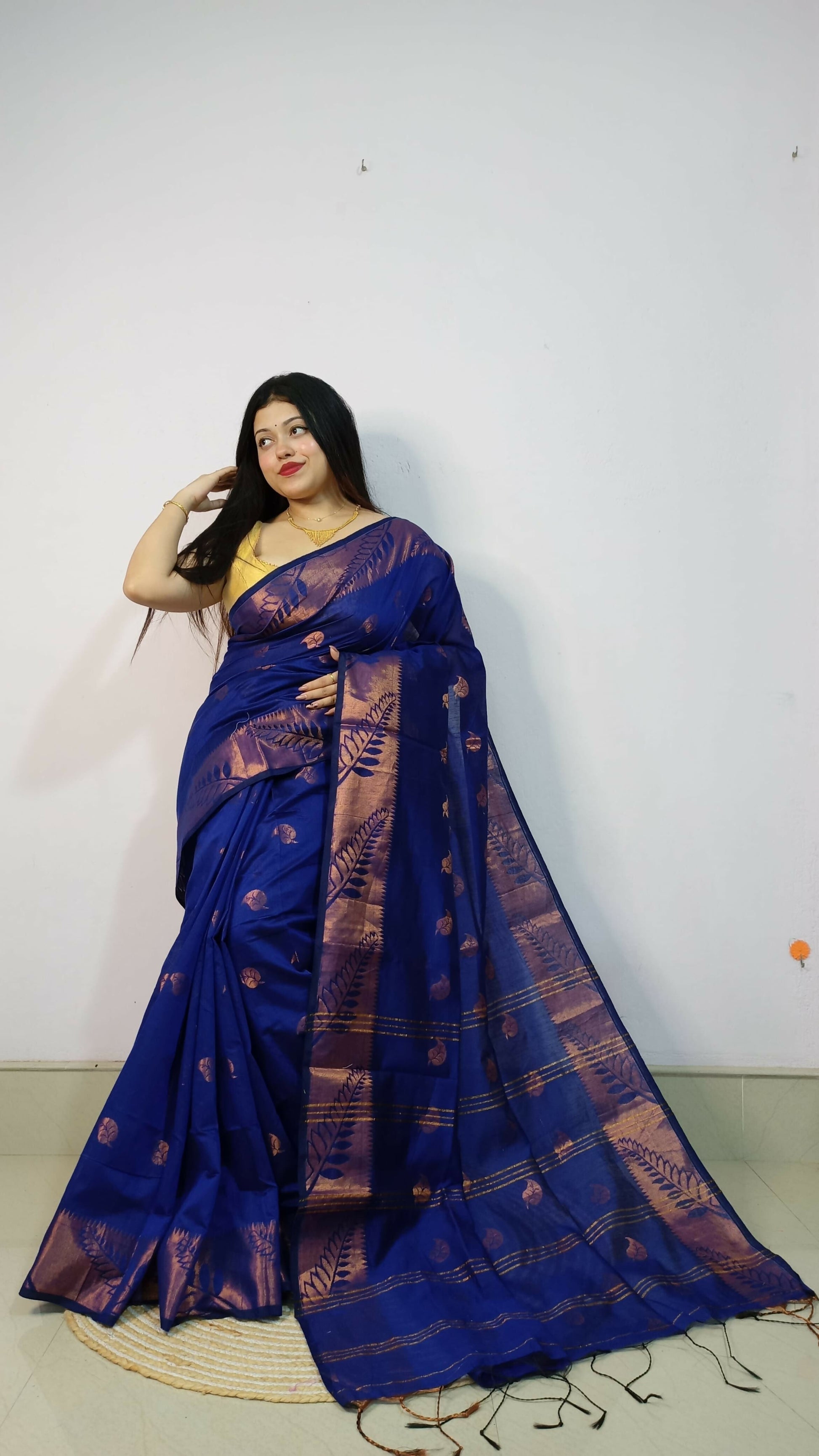Exclusive Collection Beautiful Blue Cotton Silk Woven Handloom Grab2Buy With Running Blouse Piece 