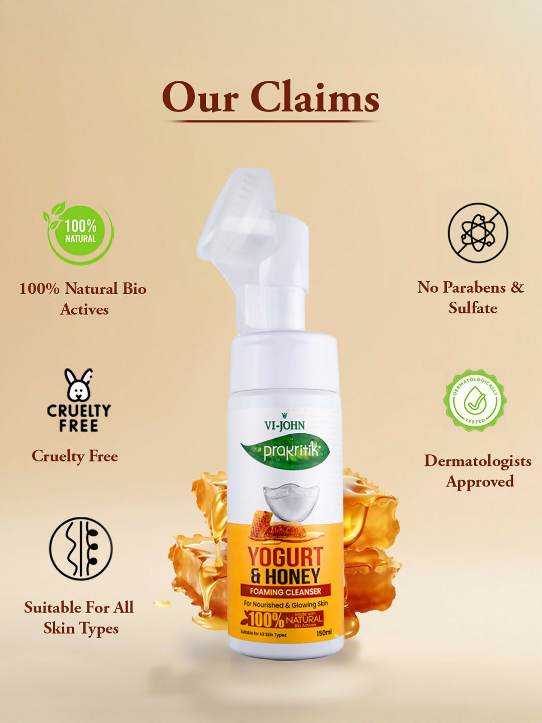 VI-JOHN Prakritik Yogurt & Honey geling Face wash Restores glow, Made With 100% Natural Bio Actives  Grab2Buy VI-JOHN Grab2Buy