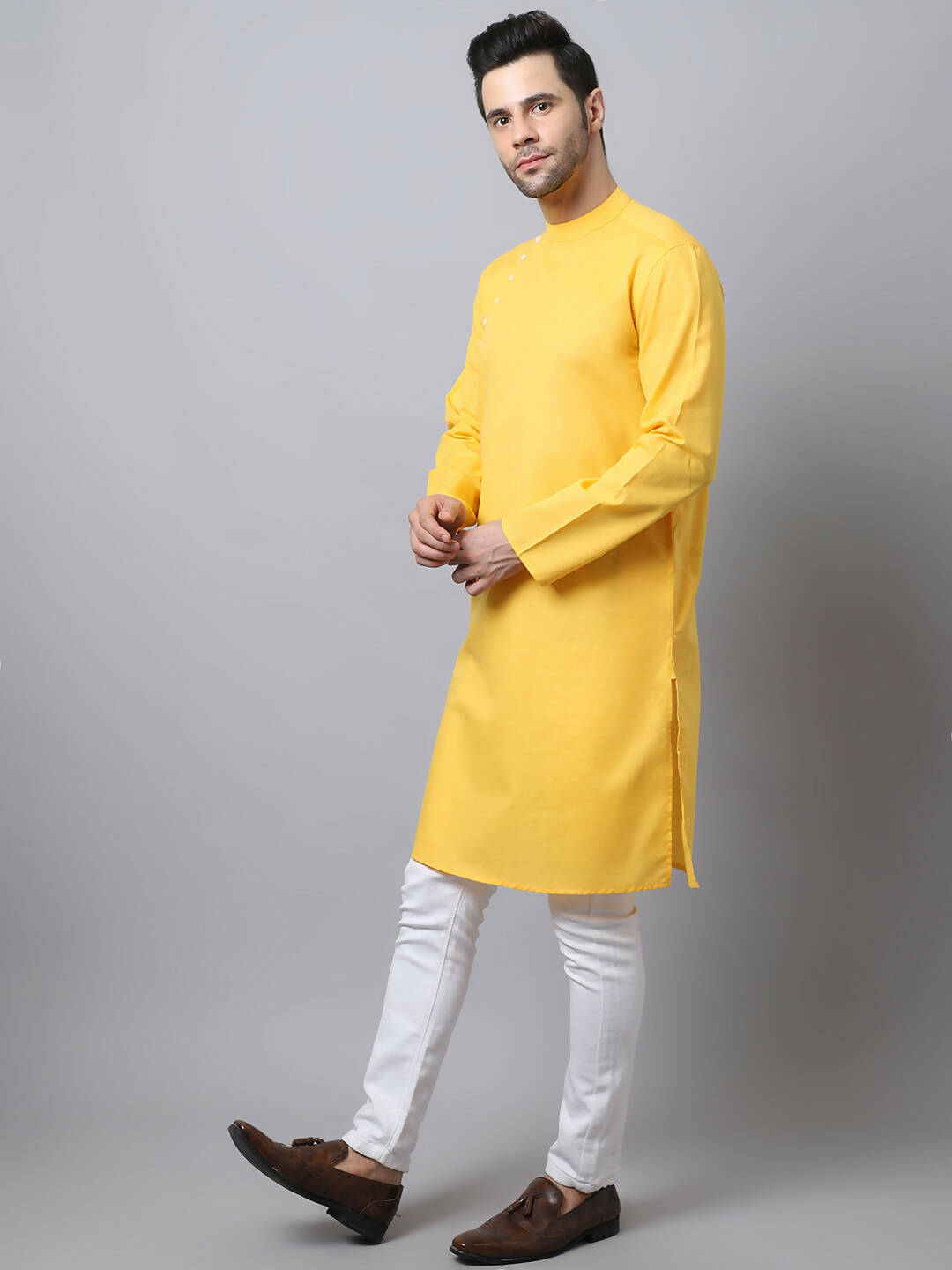 Even Apparels Yellow Pure Cotton Men's Kurta With Side Placket 