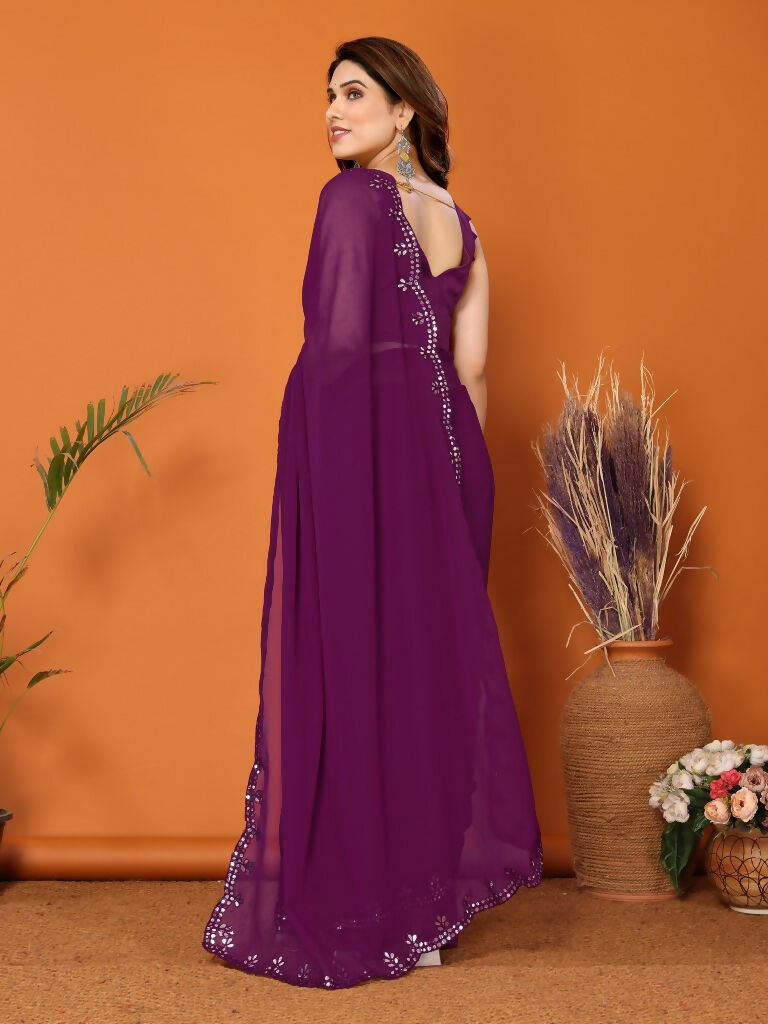 Partywear Designer Purple Georgette Fancy Saree - Starwalk