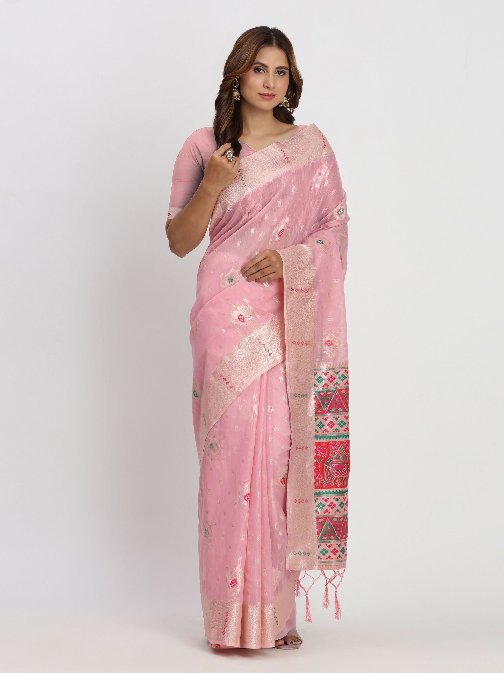 Shree Shyam Fashion Linen Cotton Light Pink Saree