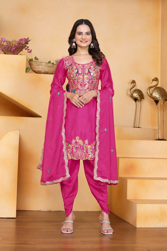 Joban Fashion Pink Silk Embroidered Dhoti Dhoti Set