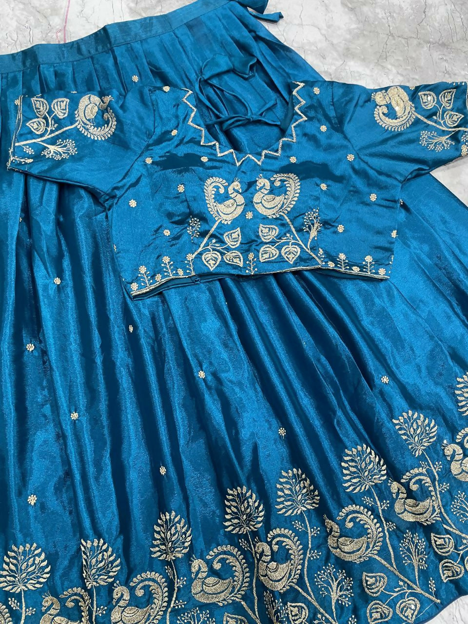 Teeya Creation New Womens Beautiful Fully Stitched Designer Lehenga Choli With Embroidered Dupatta - Blue