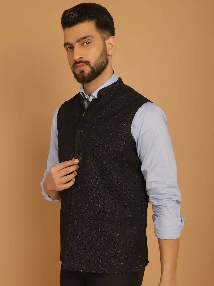 Even Apparels Pure Wool Nehru Jacket - Black 