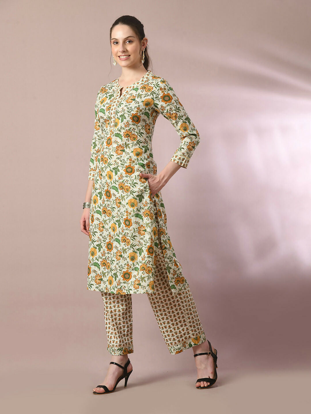 Myshka Women's Multi Printed Cotton Straight Party Kurta Set With Dupatta