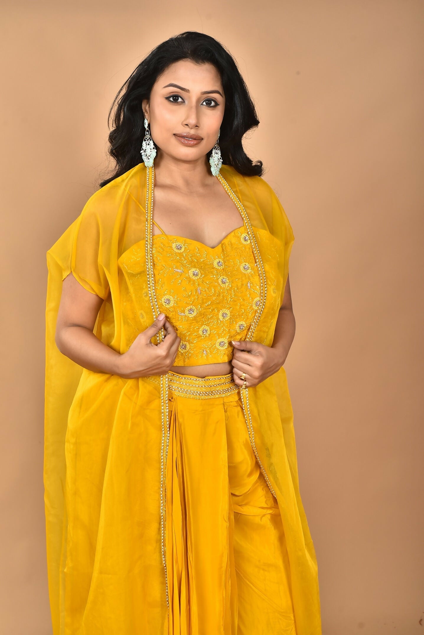 Morchari Women Hand Embroidery Crop Top-Yellow 