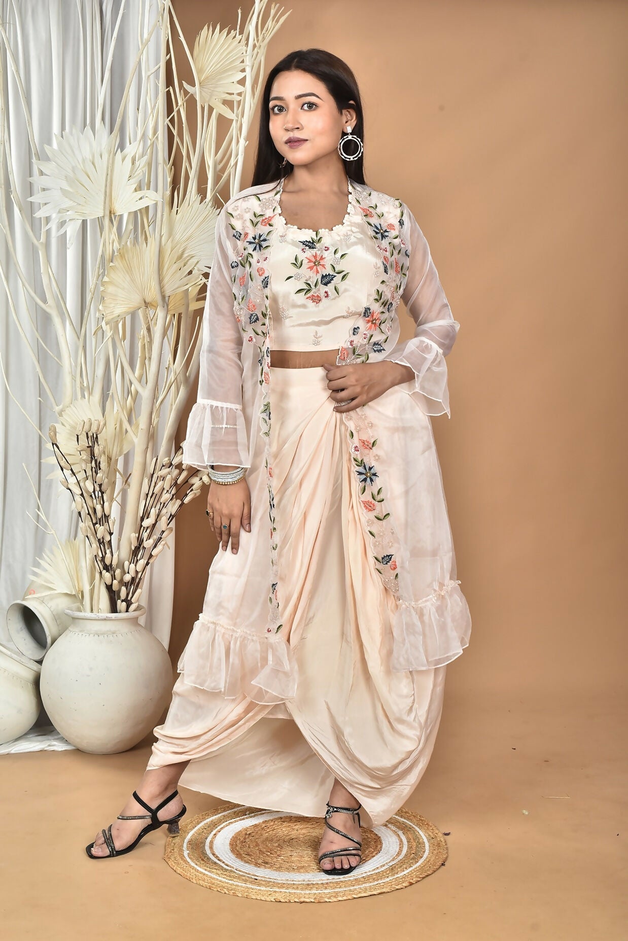 Morchari Women Hand Embroidery Crop Top-Light Peach 