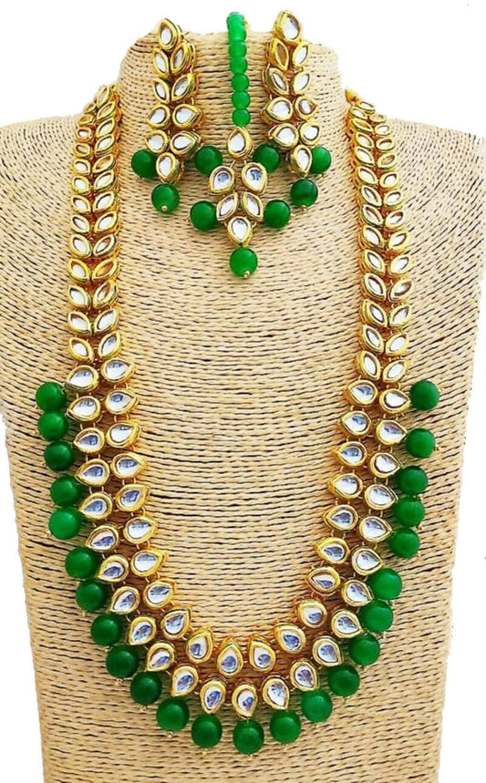 Joban Fashion Hand Made High Quality Gold Plated Base Metal Alloy Kundan Stone Studded Kundan Jewellery Set