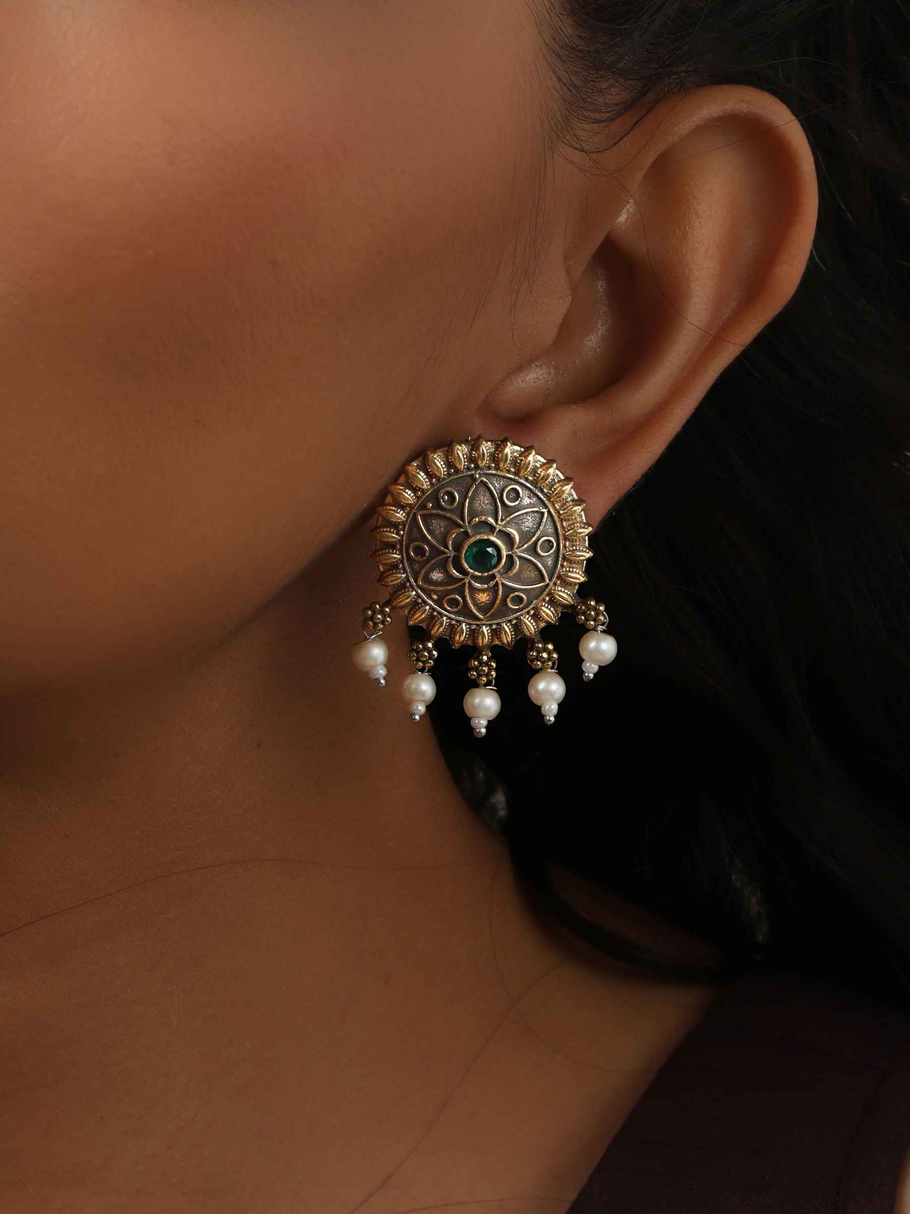 trueBrowns Silver Gold Tone Floral Stud Earrings Truebrowns Lifestyle