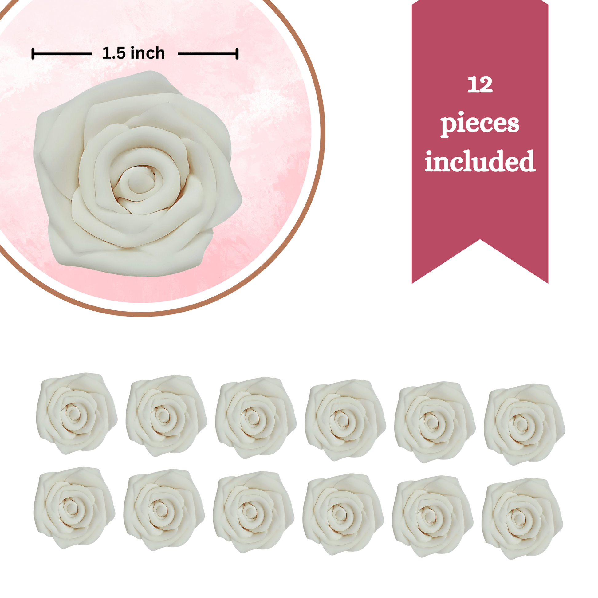 Confect Venison White Princess | Edible Sugar Roses Topper