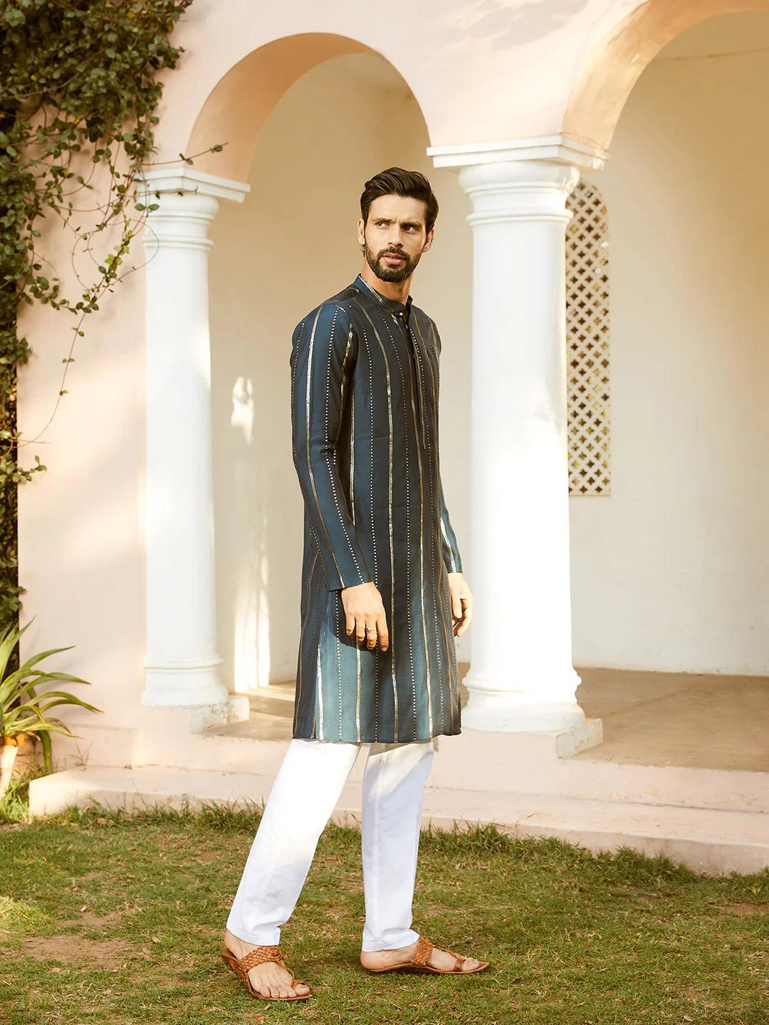 Fabmade Embroidered Regular Sequinned Chanderi Silk Kurta With Pyjamas