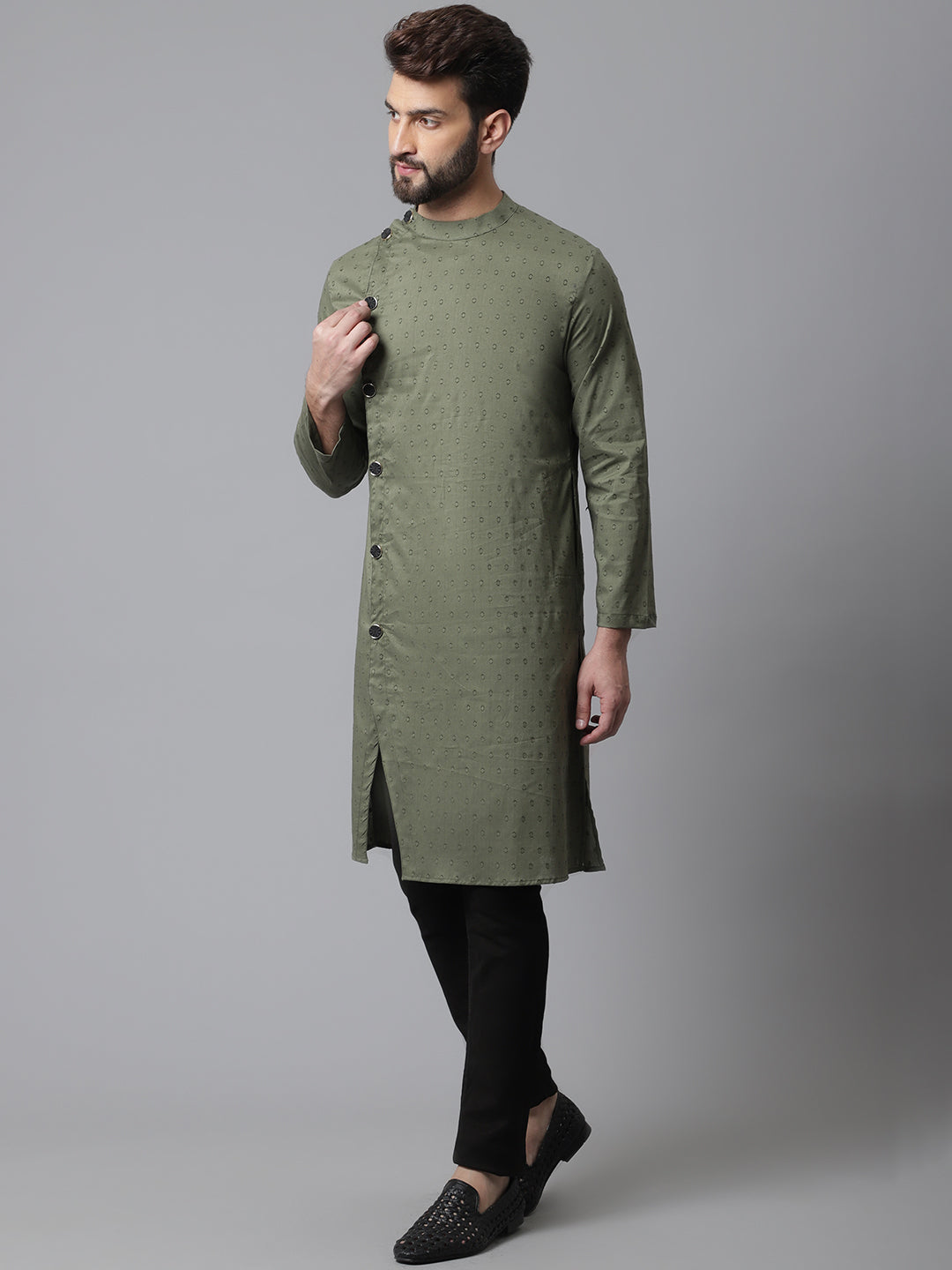Even Apparels Green Sherwani Kurta With Asymetrical Cut 