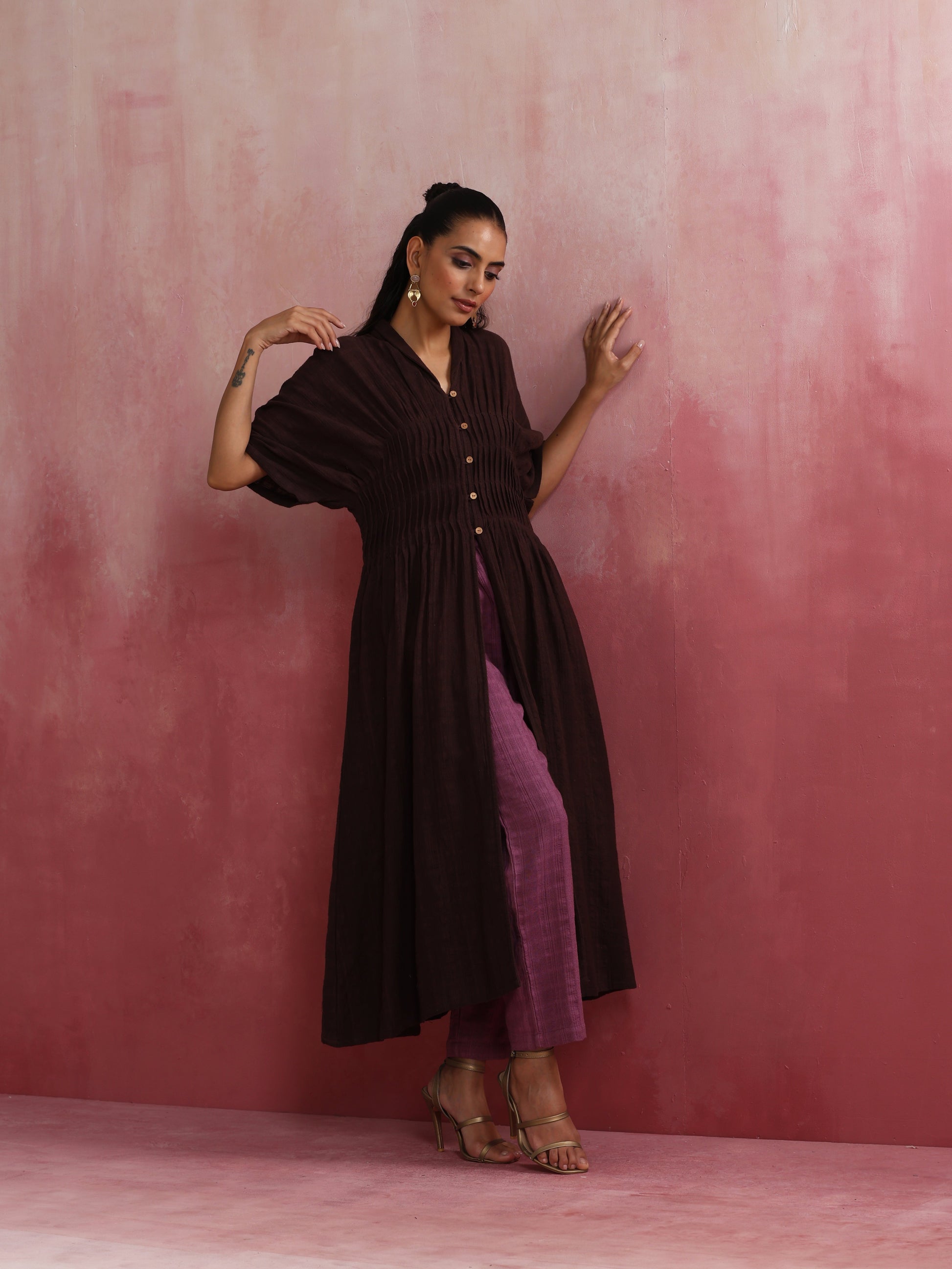 trueBrowns Cola Cotton Dobby Pleated Kurta Set 
