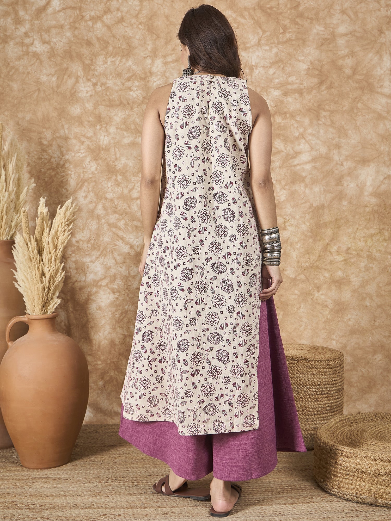 InWeave Dusty Mauve Side Asymmetric Kurta Set 