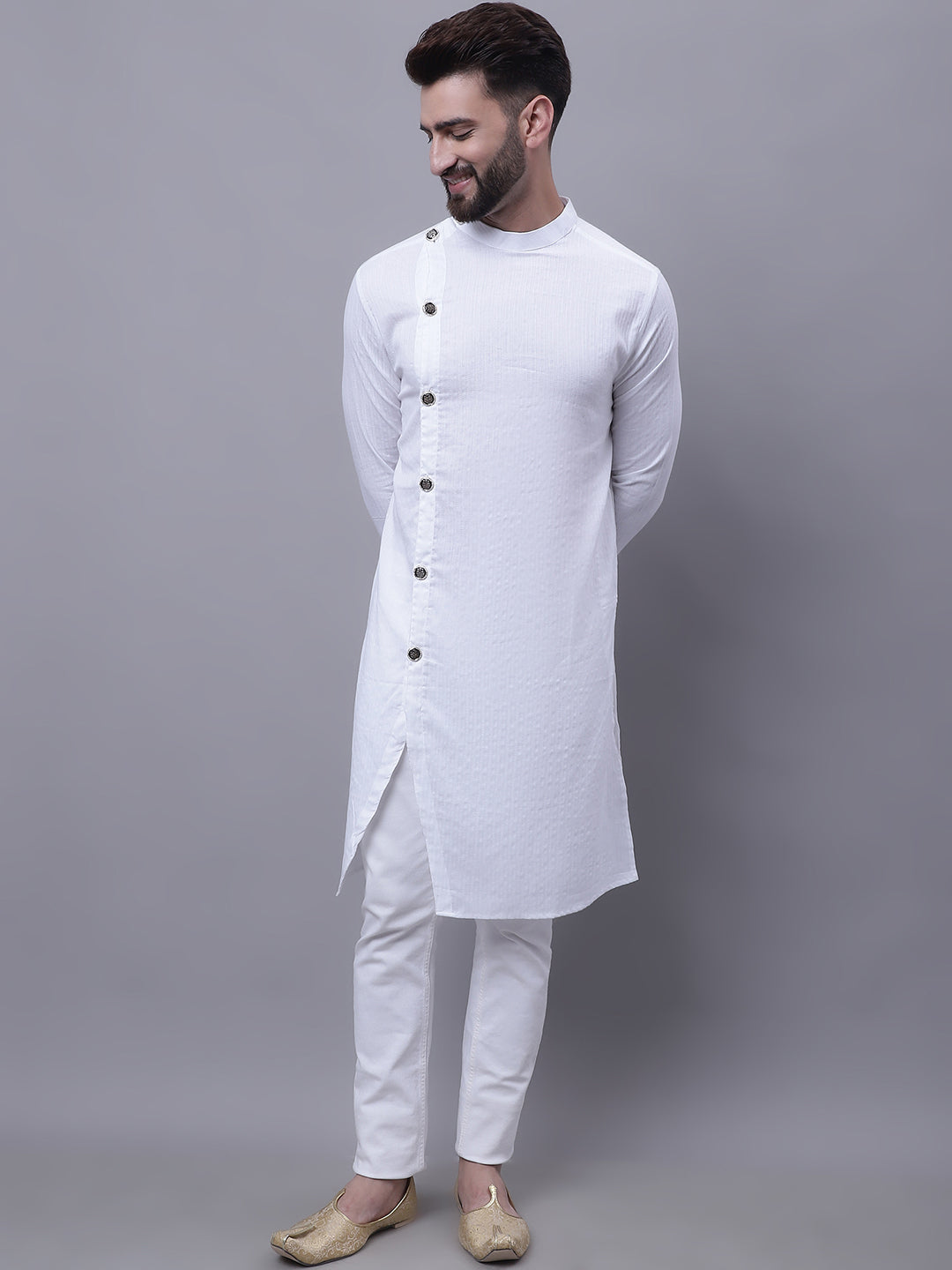 Even Apparels White Sherwani Kurta With Asymetrical Cut 