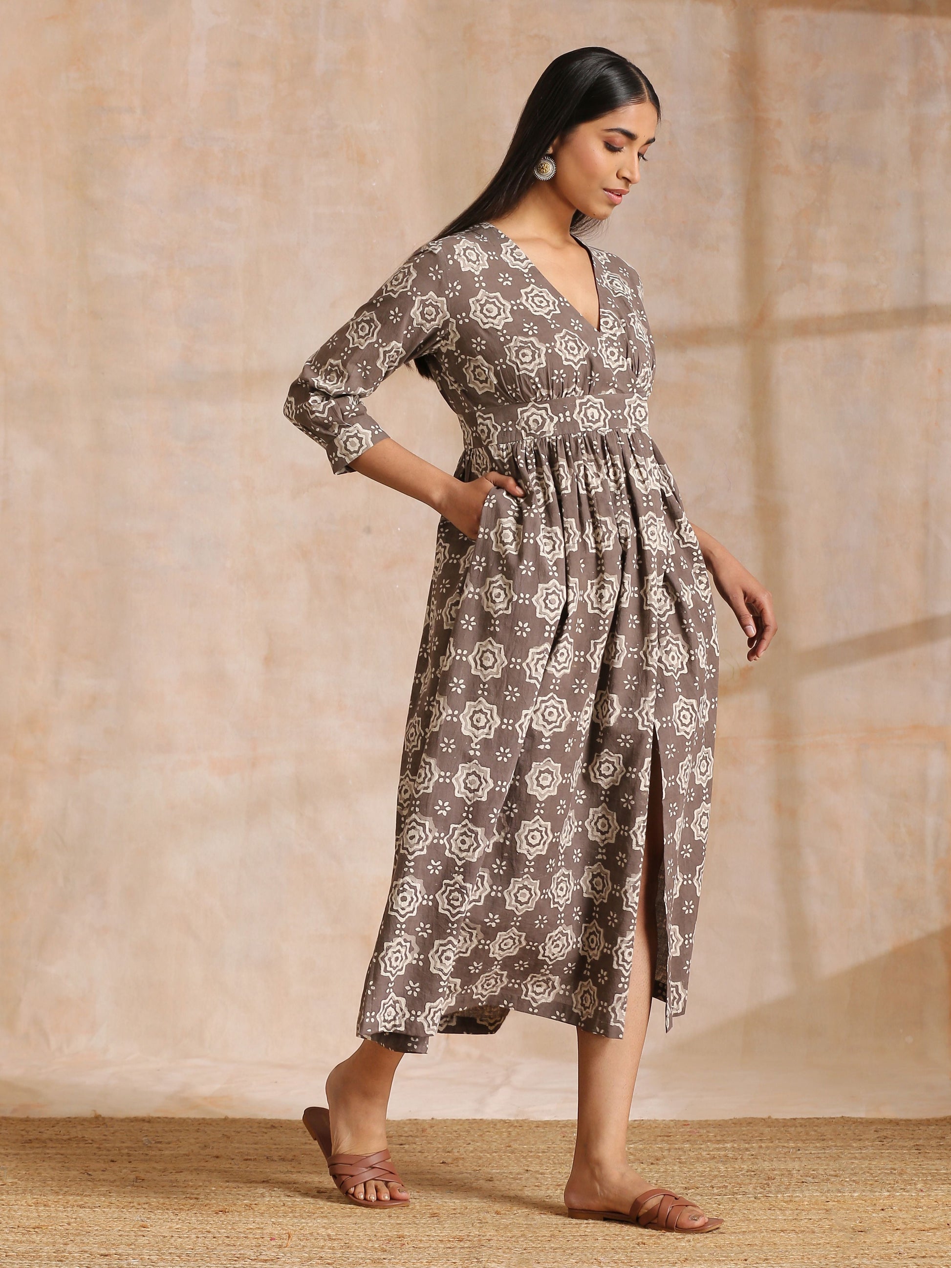 trueBrowns Clay Dabu Overall Print Cotton Wrap Dress 