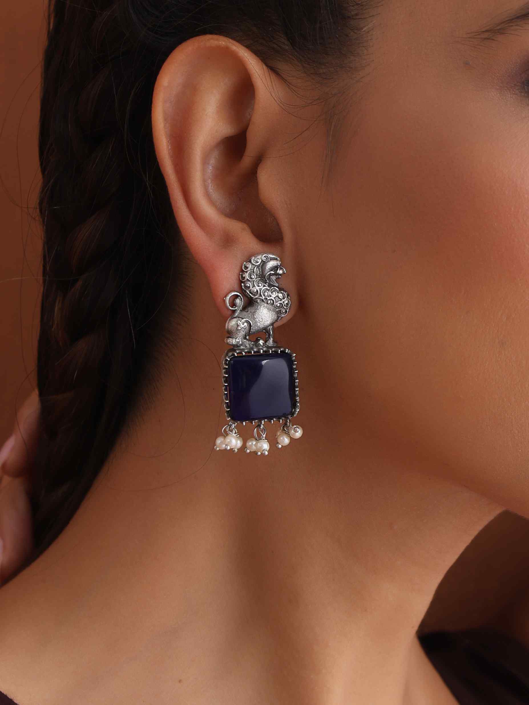 trueBrowns Silver Tone Turquise Stone Earrings Truebrowns Lifestyle