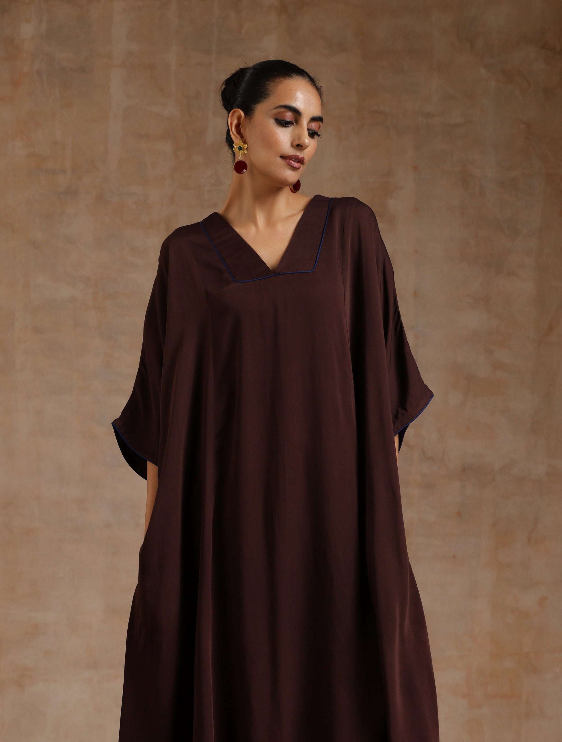 trueBrowns Cola Brown Modal Satin Oversized Kurta Set 