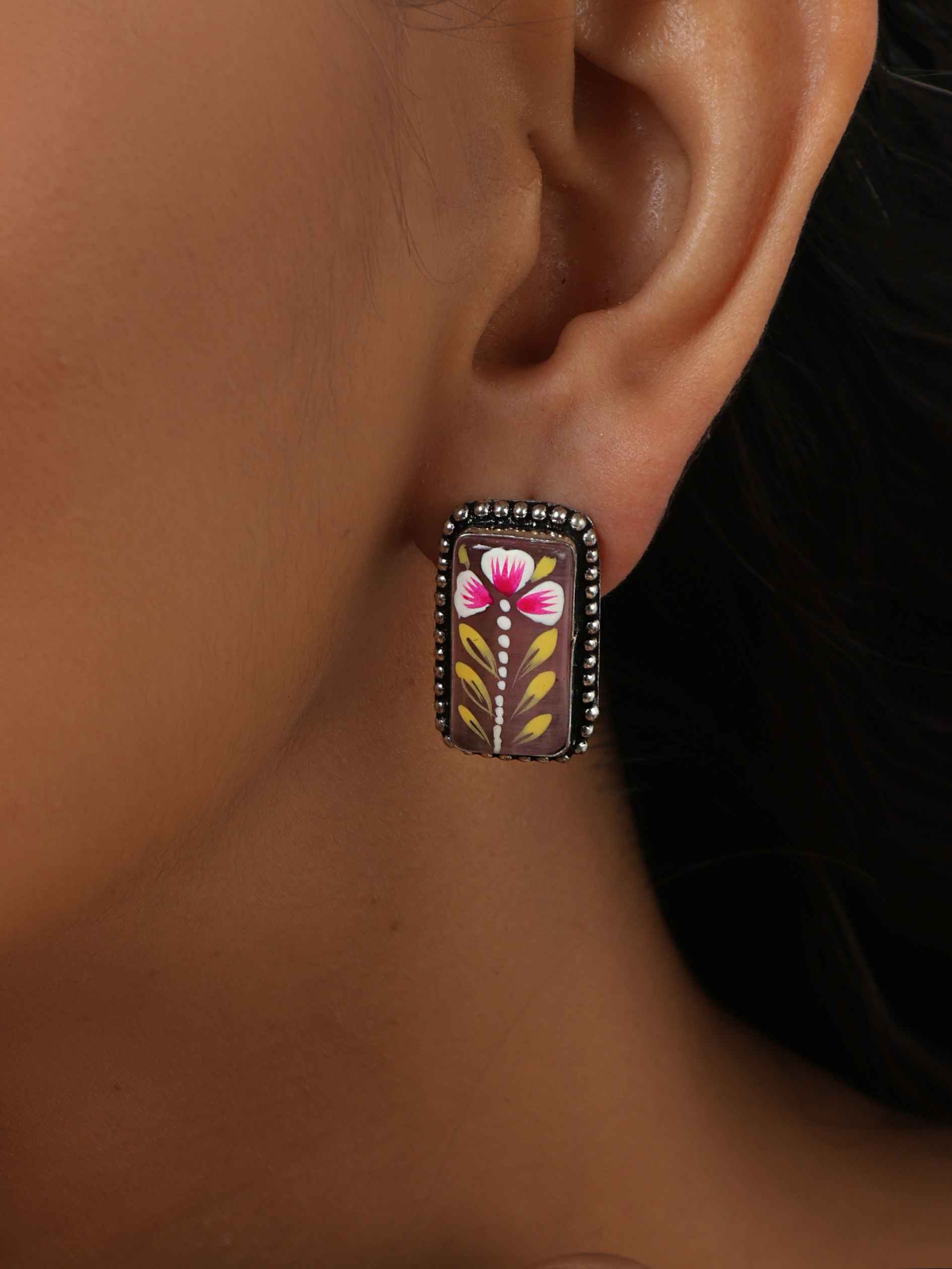 trueBrowns Silver Tone Handpainted Stud Earrings Truebrowns Lifestyle