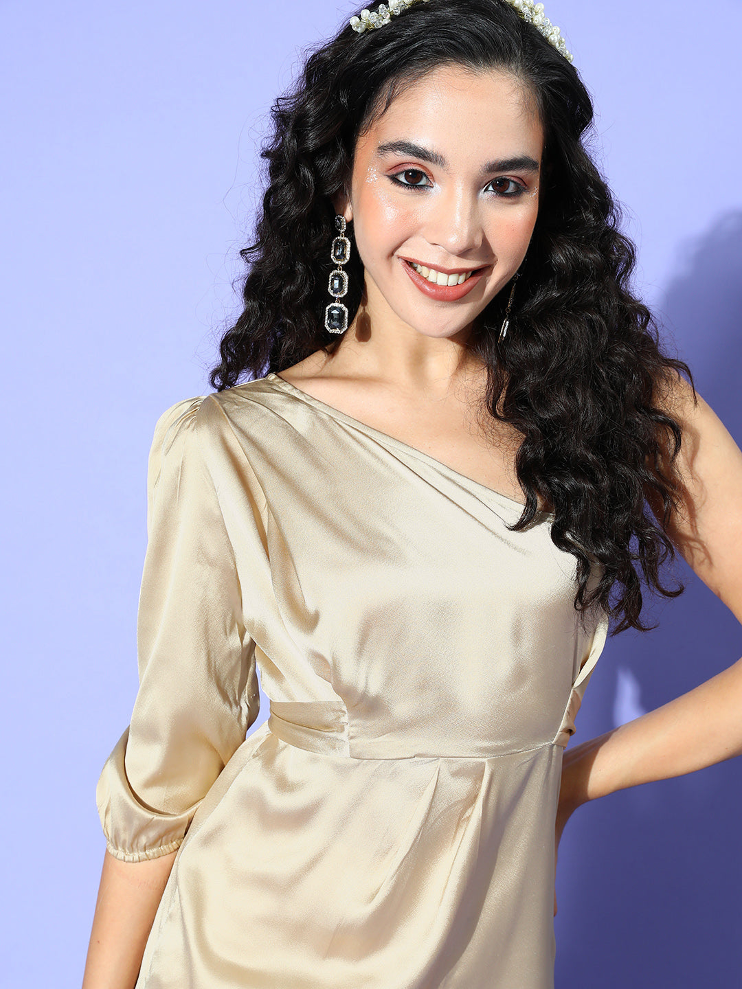 InWeave One Shoulder Satin Top In Gold Colour 