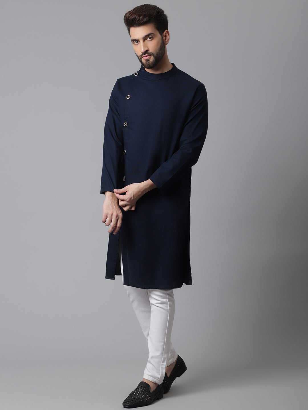 Indian Clothing Even Apparels Blue Sherwani Kurta With Asymetrical Cut 