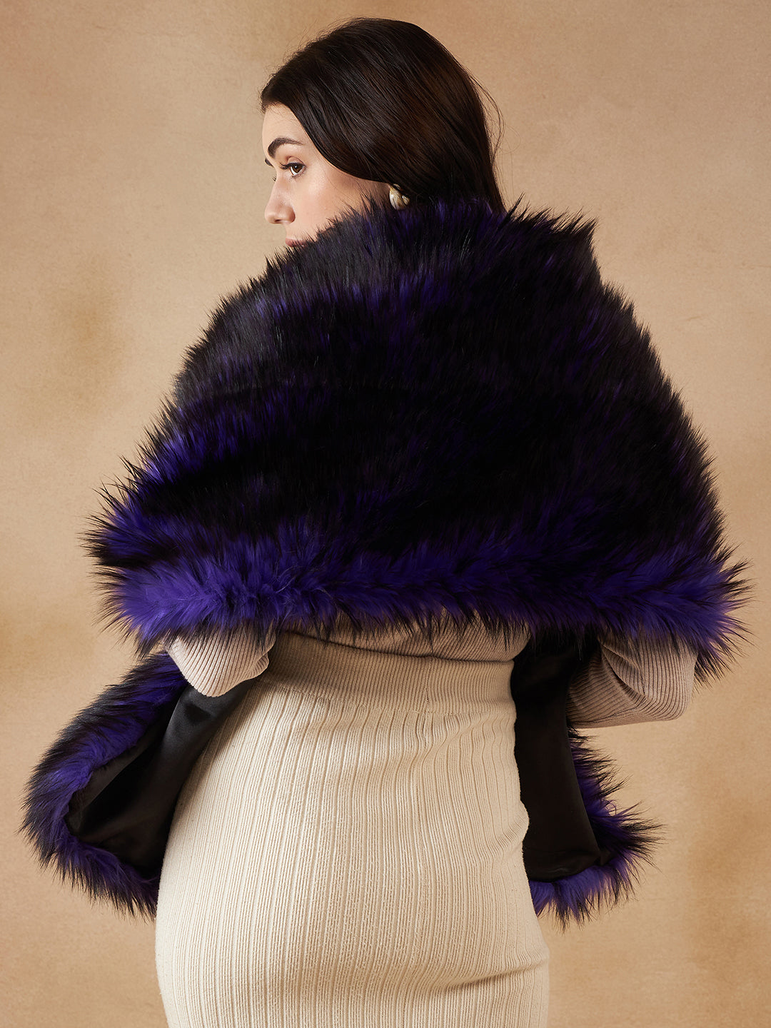 InWeave Purple Black Faux Fur Cape 