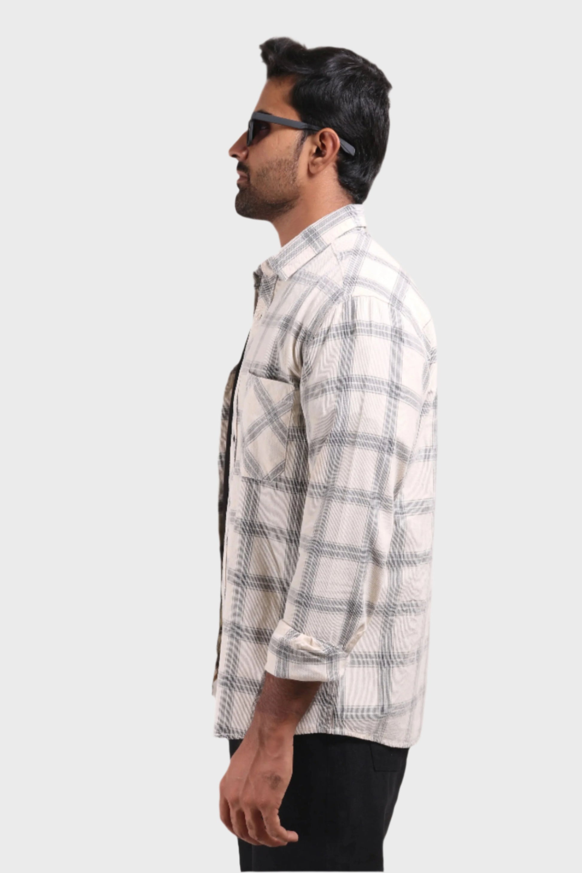 Jonesburg Off White Checks Fine Corduroy Regular Fit Shirt 