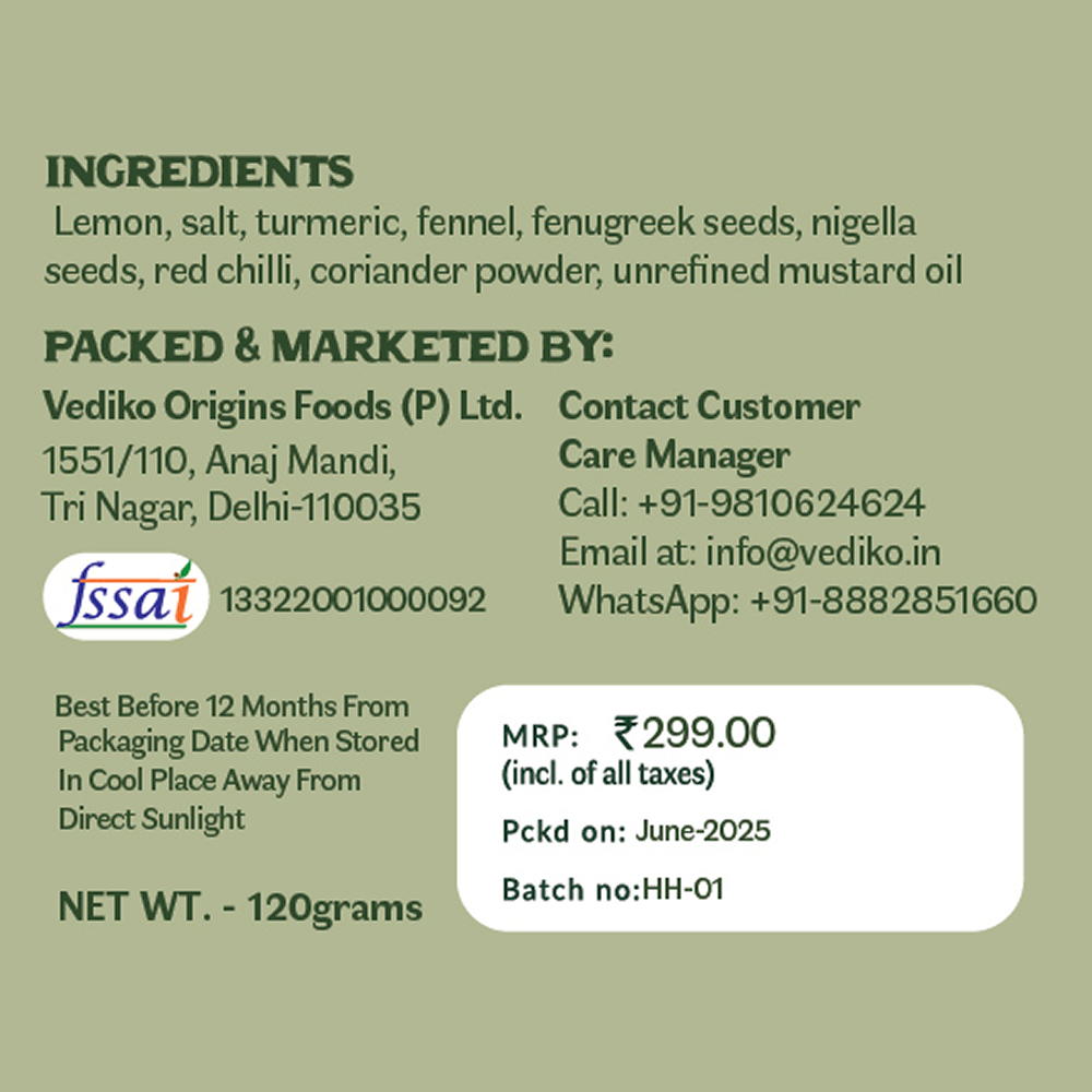 Vediko Origins Lemon Pickle  Grab2Buy Vediko Origins Grab2Buy