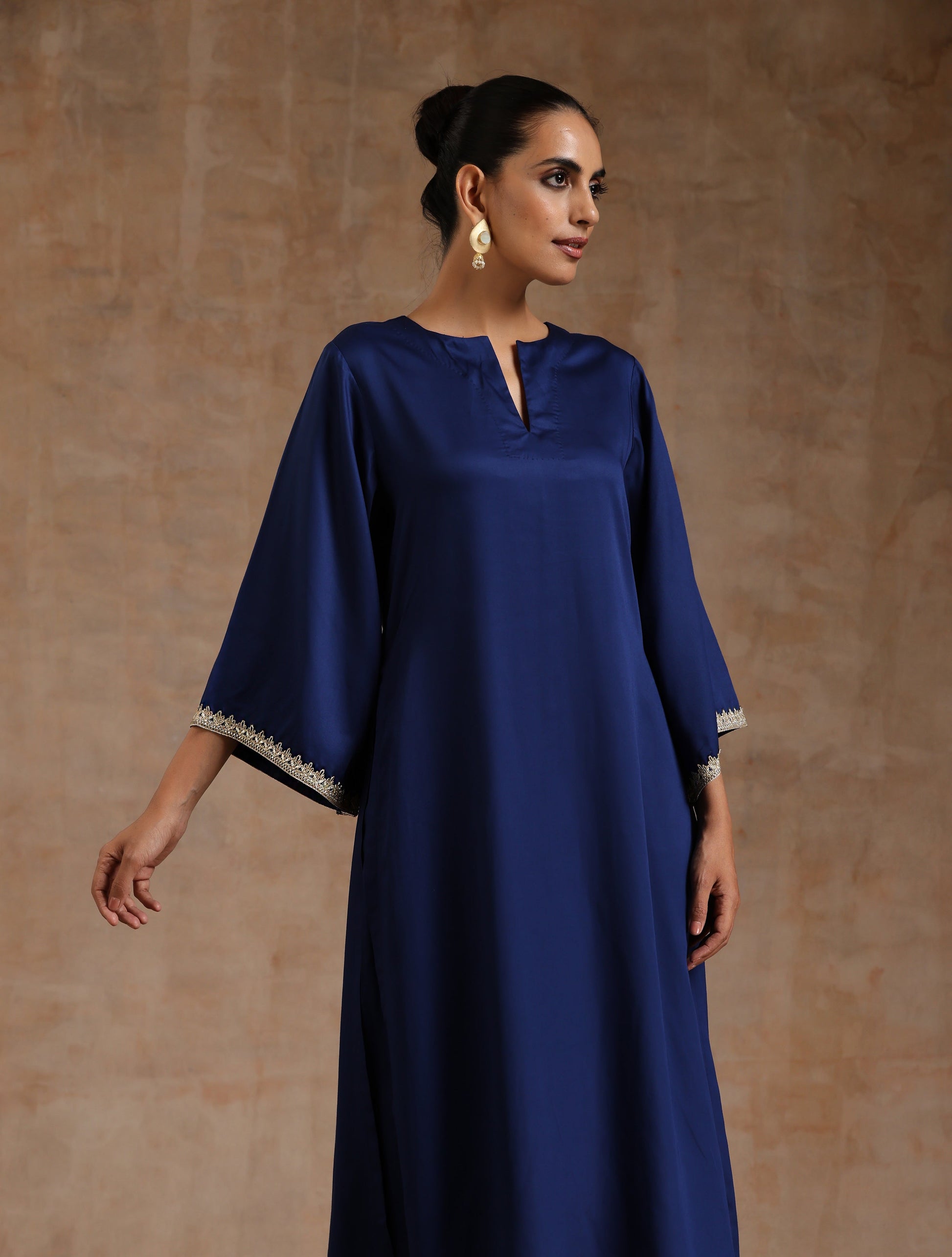 trueBrowns Midnight Blue Modal Satin Relax Kurta Set 