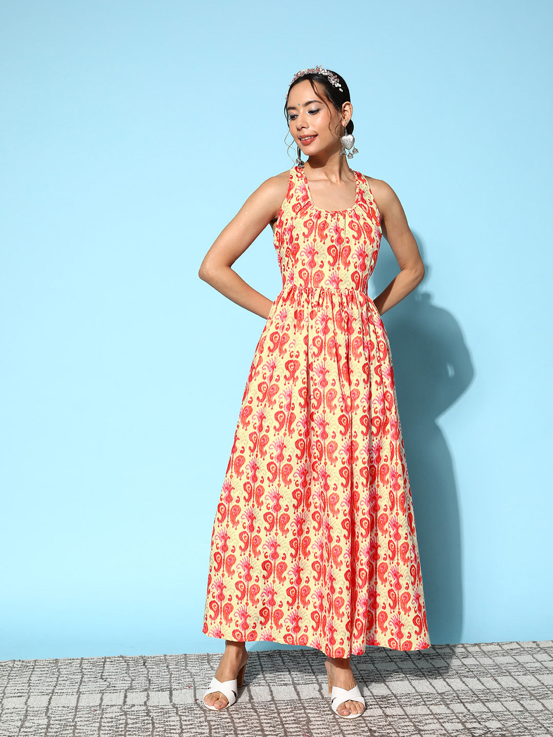 InWeave Women's Orange Paisley Print Raisa Back Detail Dress 