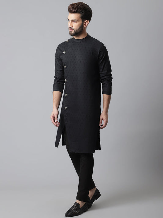 Even Apparels Black Sherwani Kurta With Asymetrical Cut 