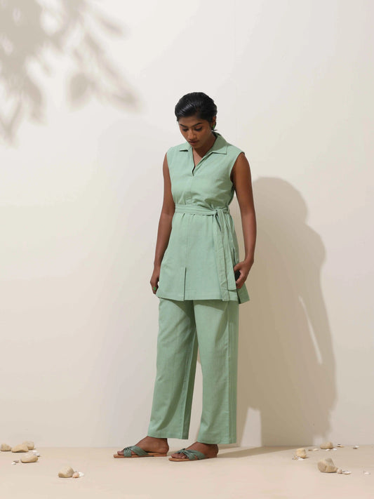 trueBrowns Mint Green Cotton Linen Co-Ord Set
