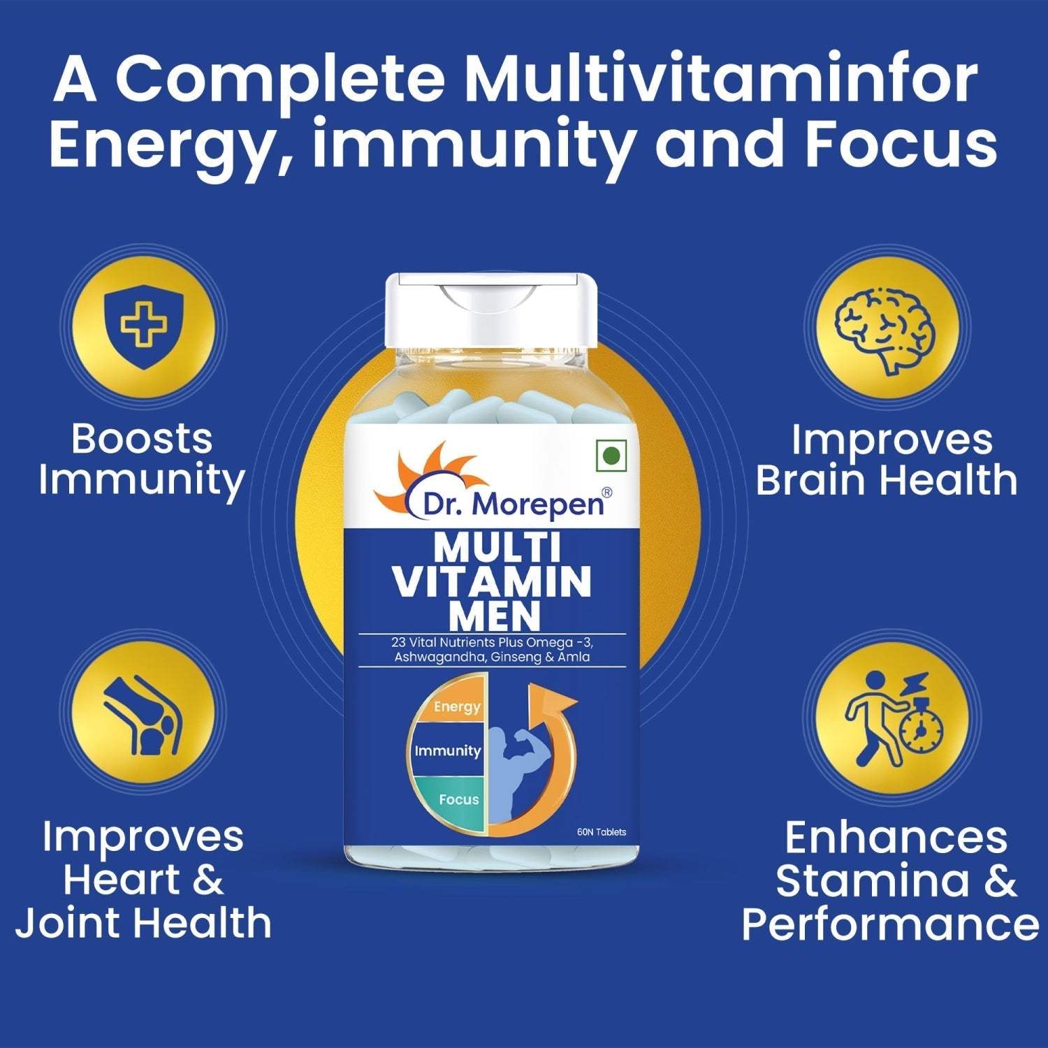 Dr Morpen Testo Boost And Multivitamin Men -With Omega 3 & Herbs /Energy & Immunity Booster 
