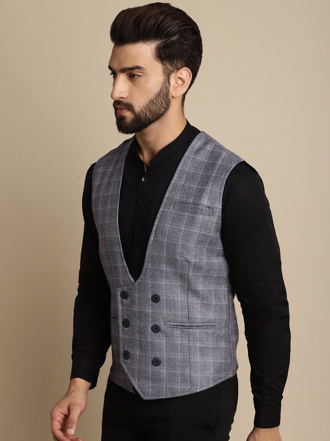 Even Apparels Men's Grey Double Breast Waistcoat - Grab2buy