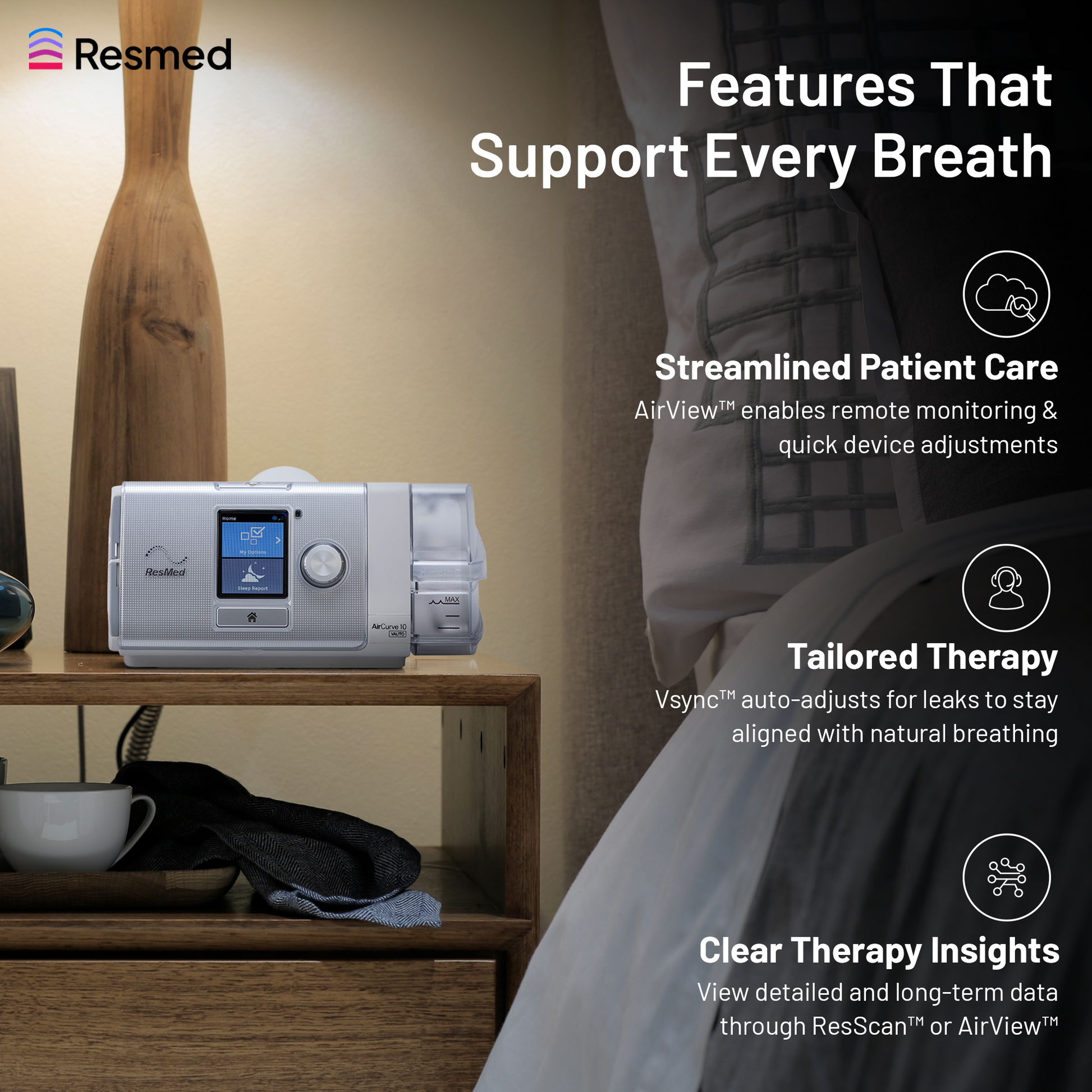 AirCurve™ 10 VAuto 4G Tripack With Humidifier and ClimateLineAir™ Tube 
