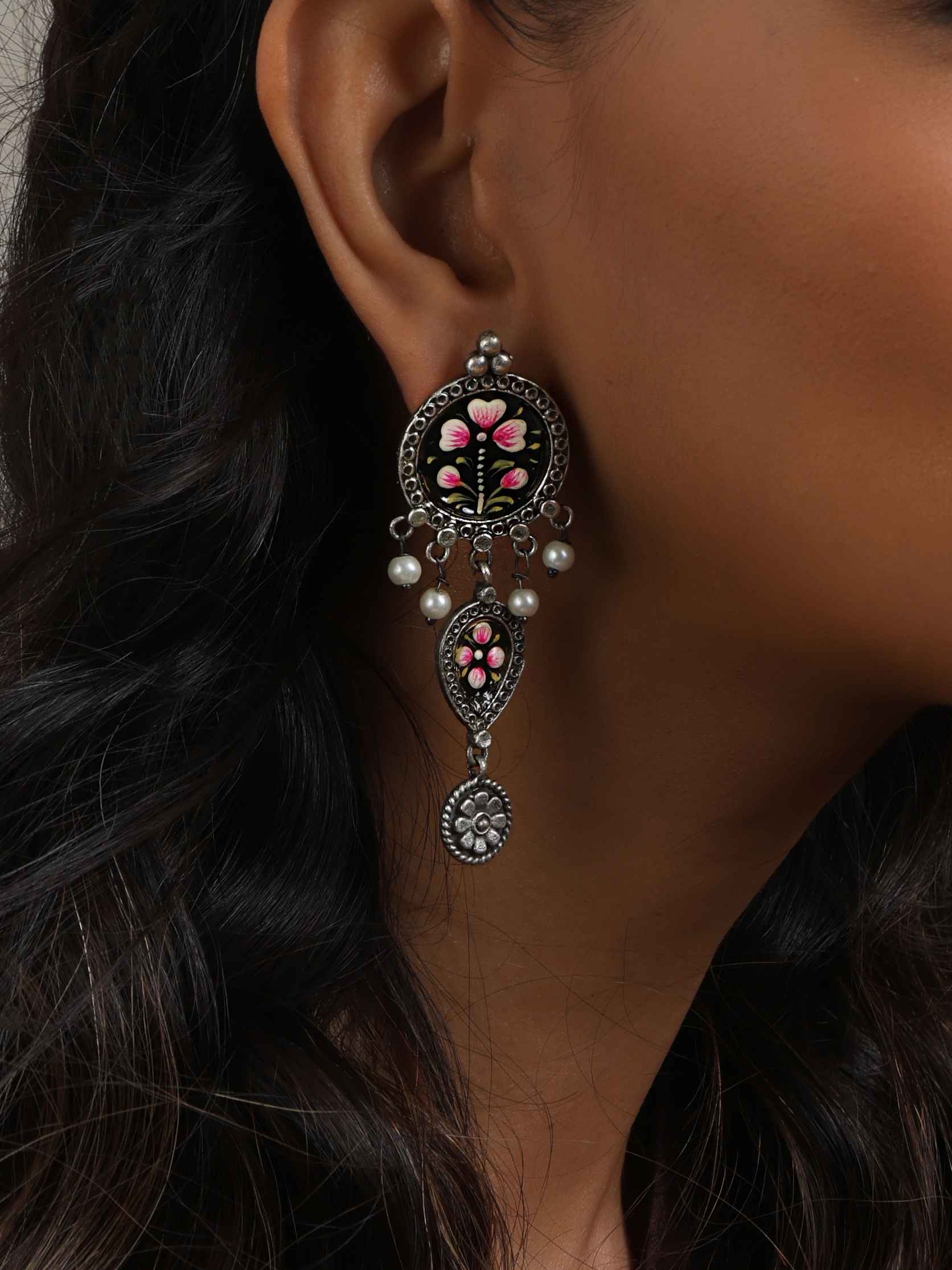 trueBrowns Silver Tone Handpainted Dangle Earrings Truebrowns Lifestyle