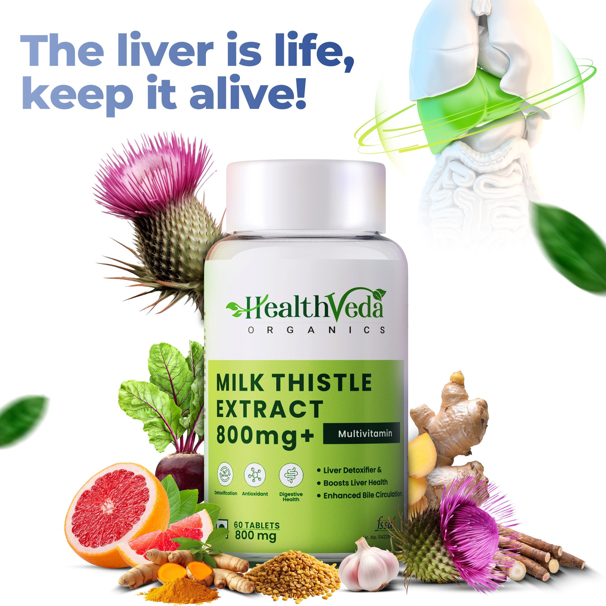 Health Veda Organics Milk Thistle Tablets 