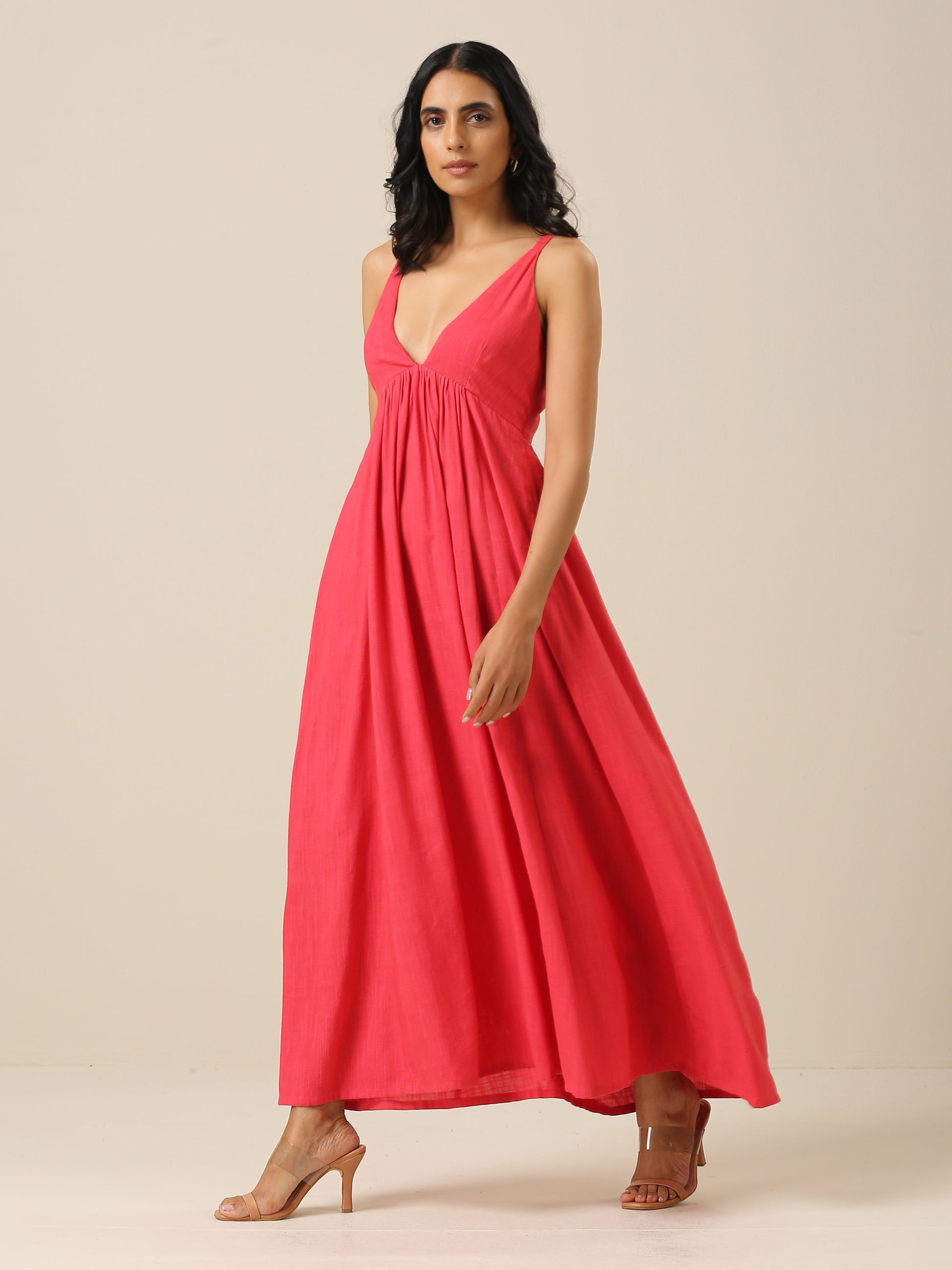 trueBrowns Bright Pink Slub Texture Sleeveless Dress 